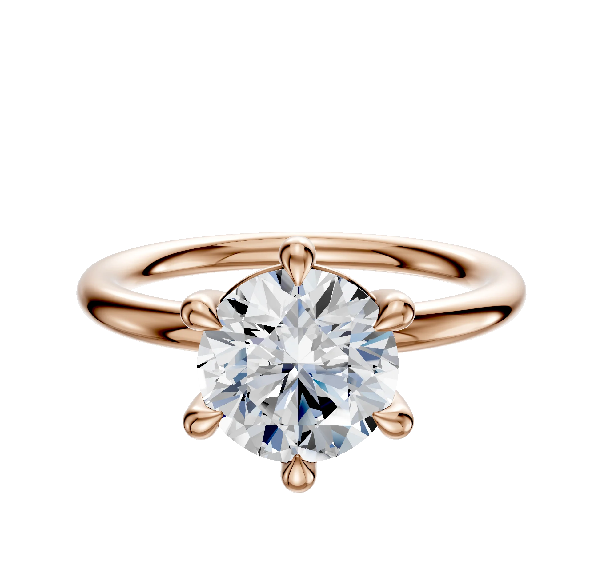 18K Rose Gold 6 Prong Basket Classic Dome 2.0mm Engagement Ring