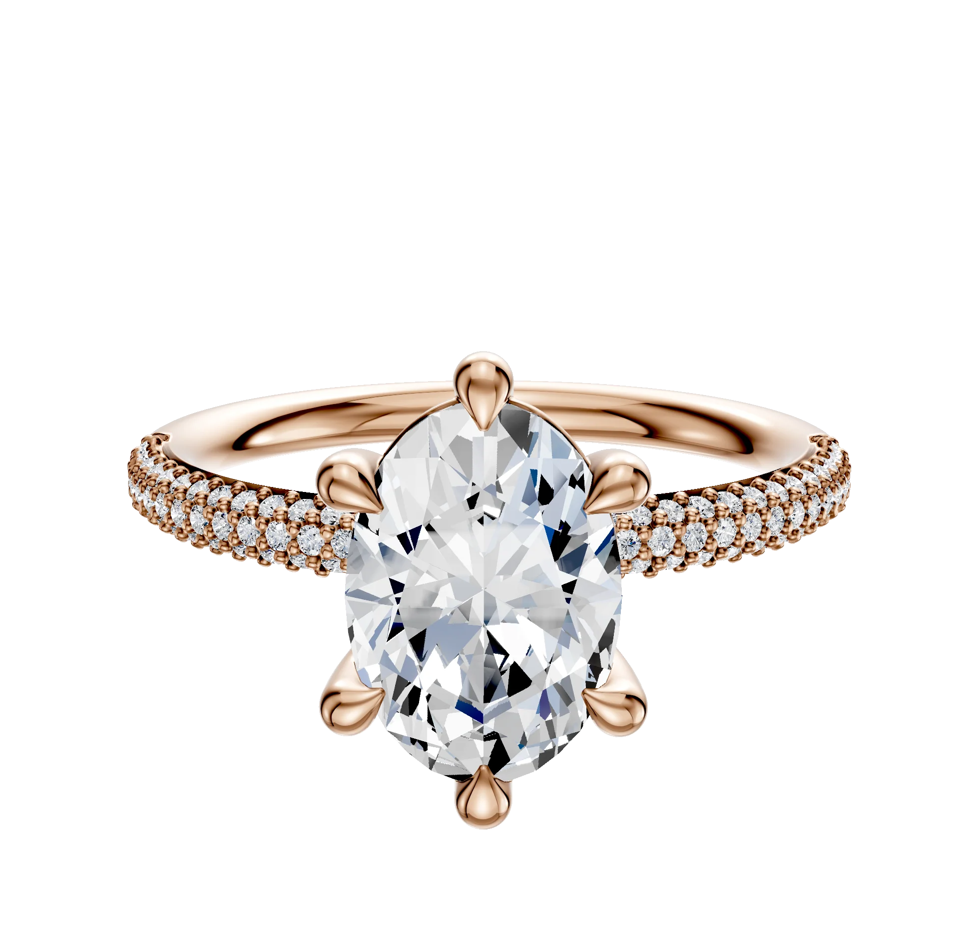 18K Rose Gold 6 Prong Basket Classic Dome 3-Row-Pave 2.0mm Engagement Ring