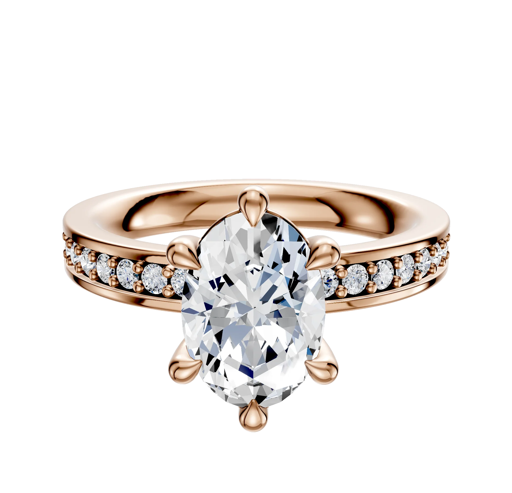 18K Rose Gold 6 Prong Basket Classic Flat 1-Row-Pave 2.5mm Engagement Ring