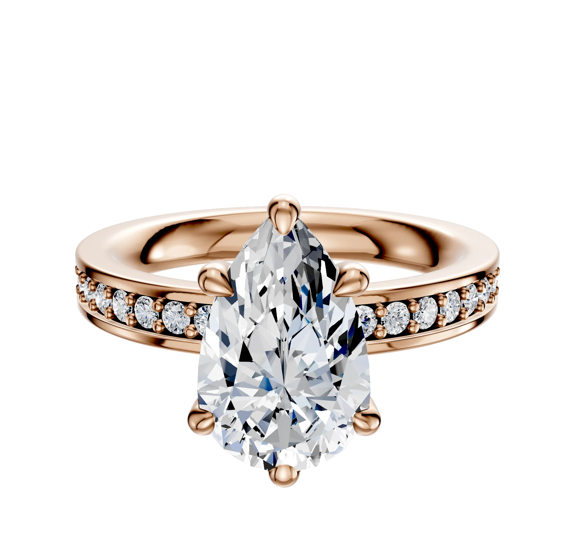 18K Rose Gold 6 Prong Basket Classic Flat 1-Row-Pave 2.5mm Engagement Ring