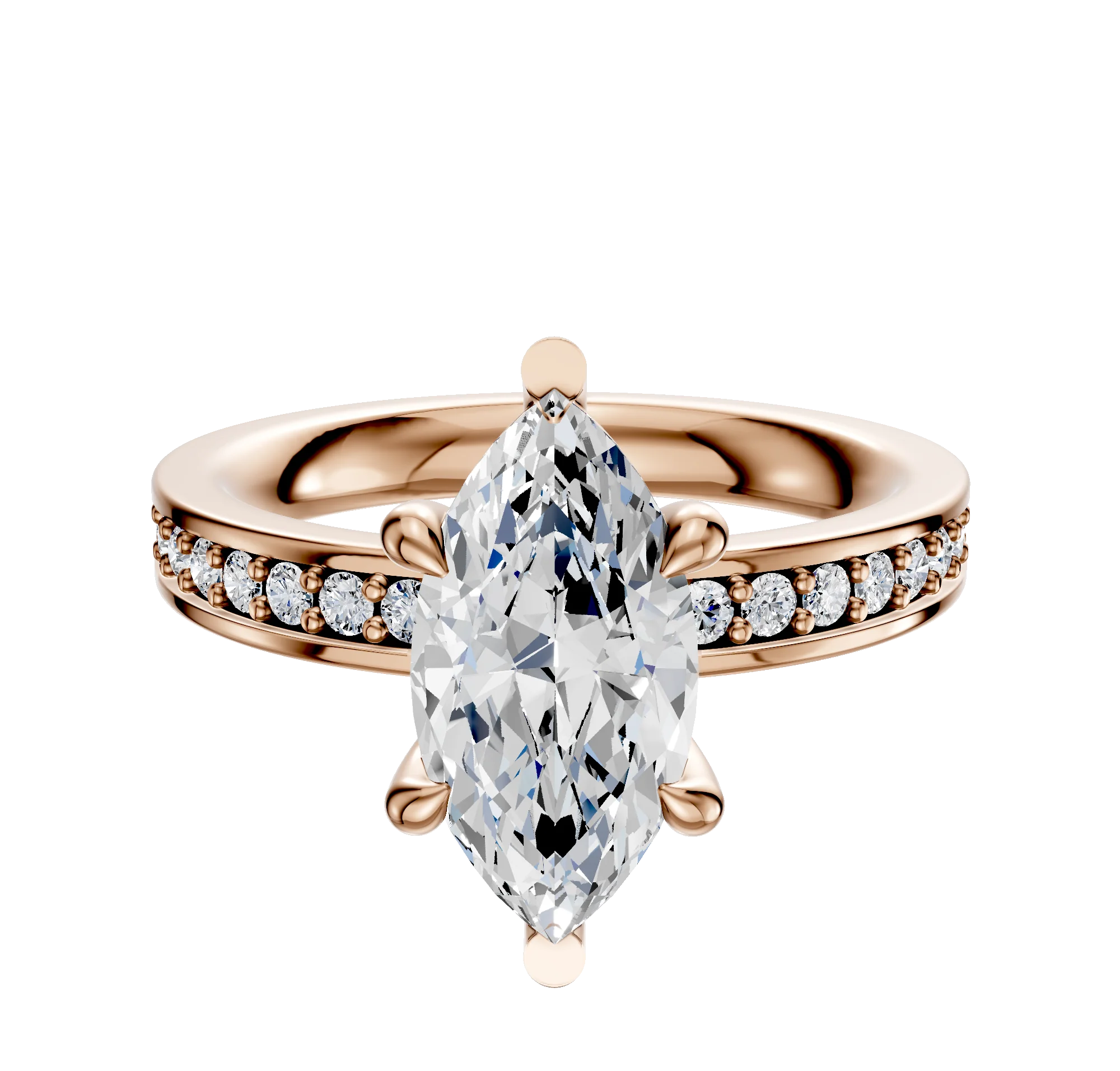 18K Rose Gold 6 Prong Basket Classic Flat 1-Row-Pave 2.5mm Engagement Ring