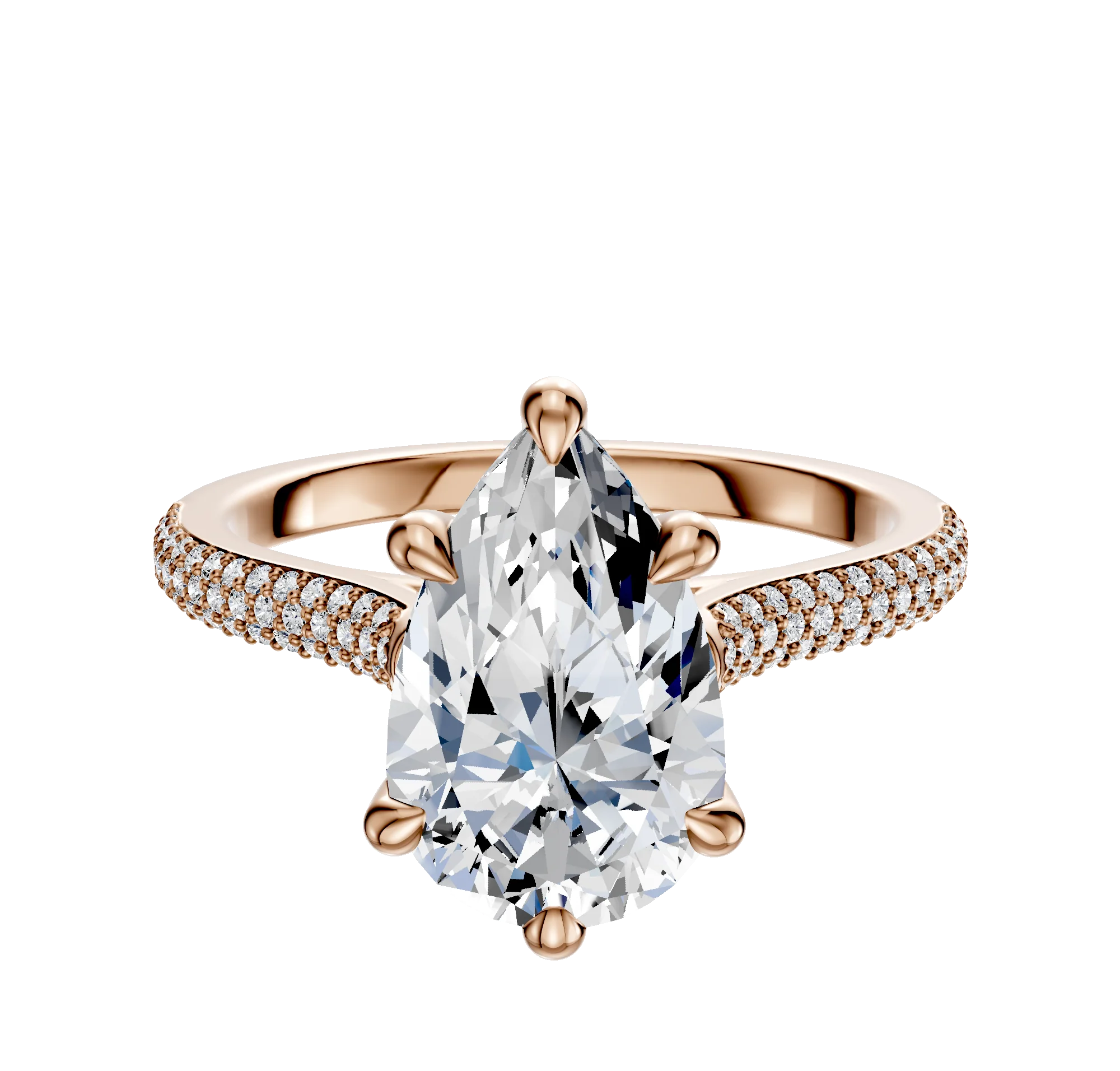 18K Rose Gold 6 Prong Hidden Halo Cathedral Dome 3-Row-Pave 2.0mm Engagement Ring