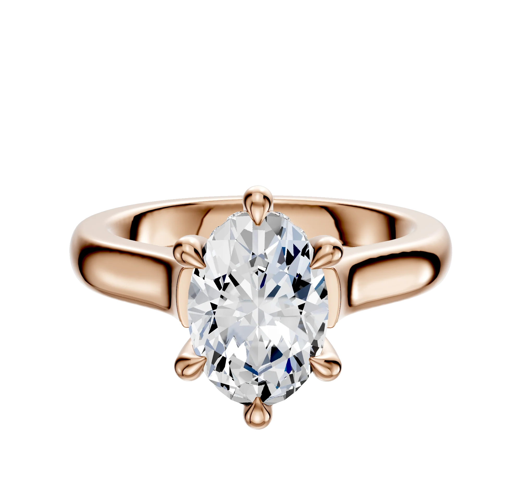 18K Rose Gold 6 Prong Hidden Halo Cathedral Dome 3.0mm Engagement Ring