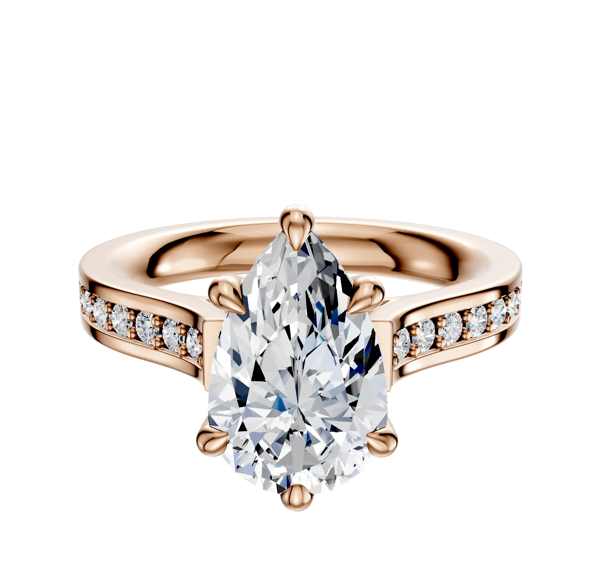 18K Rose Gold 6 Prong Hidden Halo Cathedral Flat 1-Row-Pave 2.5mm Engagement Ring