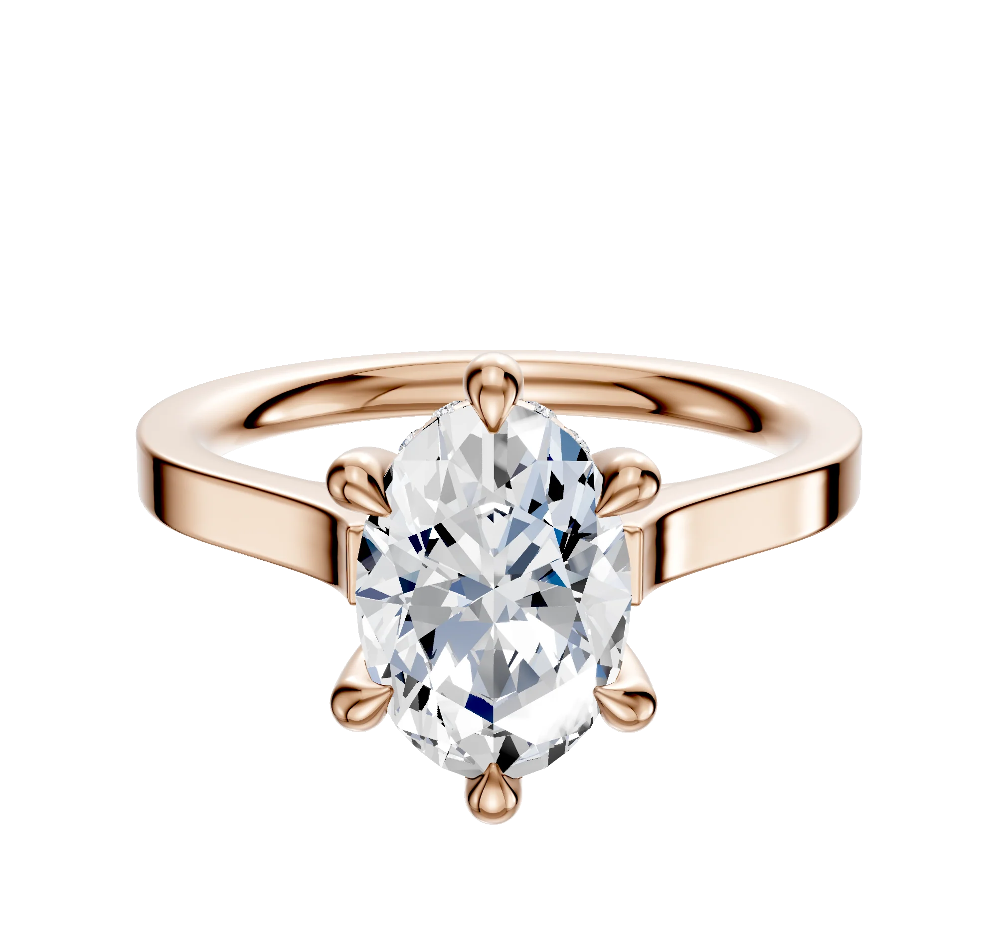 18K Rose Gold 6 Prong Hidden Halo Cathedral Flat 2.0mm Engagement Ring