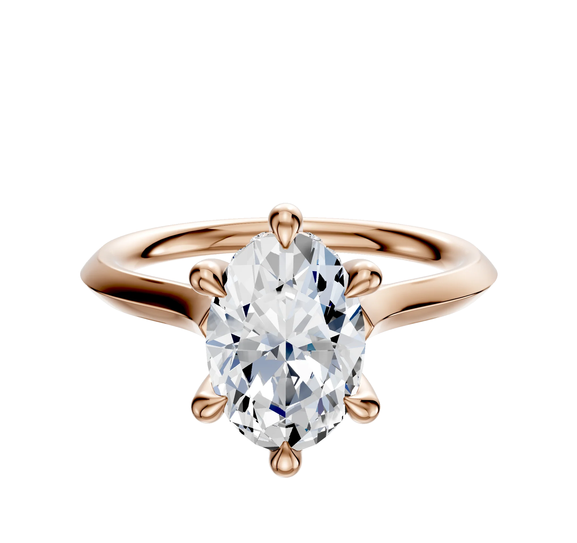 18K Rose Gold 6 Prong Hidden Halo Cathedral Knife Edge 2.0mm Engagement Ring
