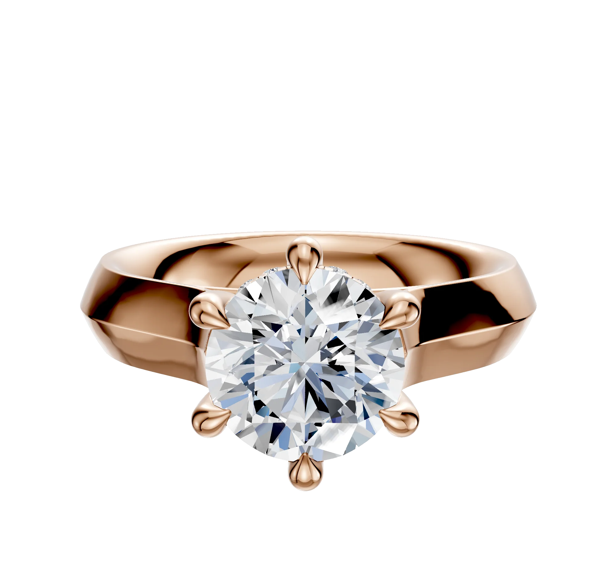 18K Rose Gold 6 Prong Hidden Halo Cathedral Knife Edge 4.0mm Engagement Ring