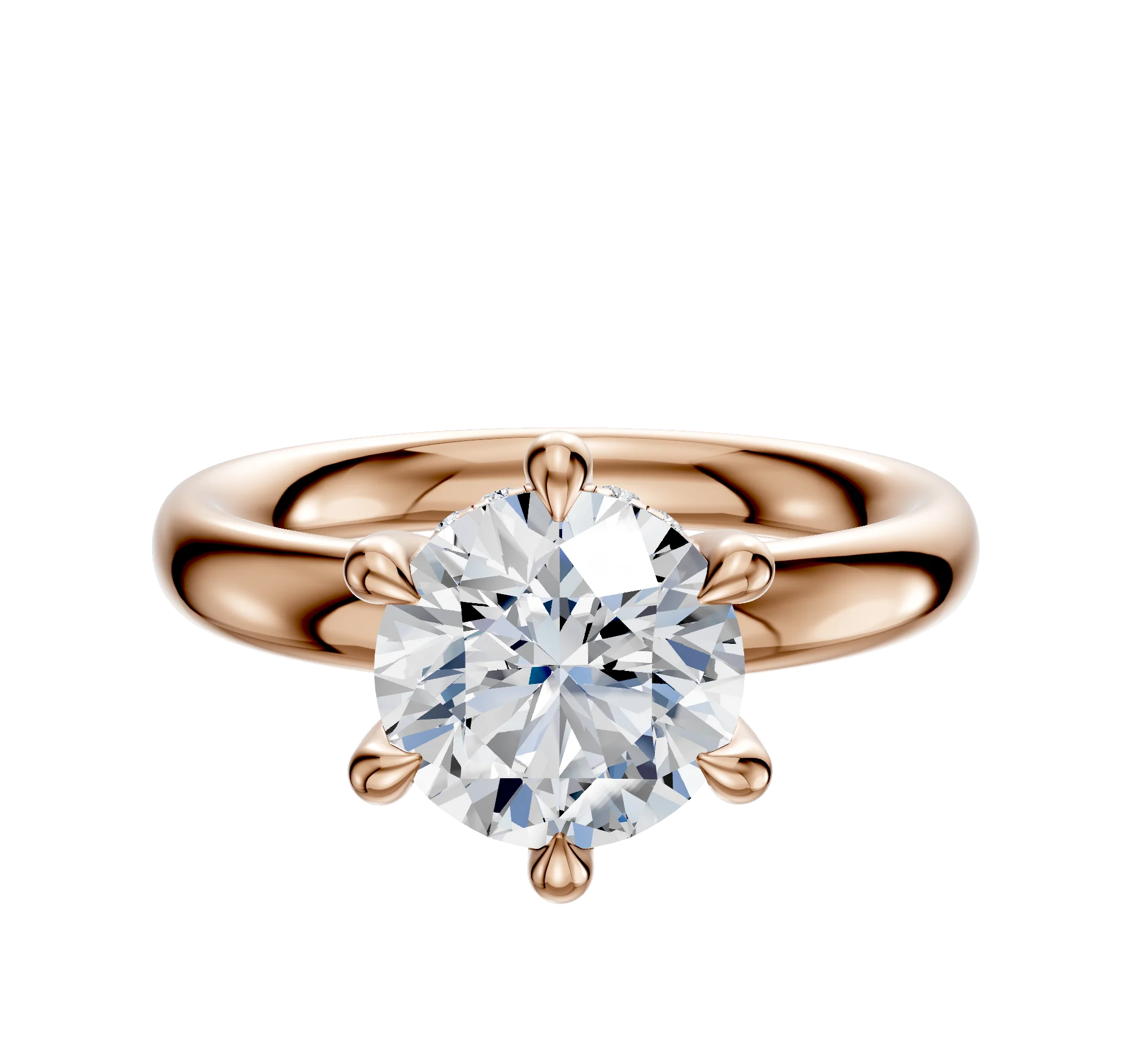 18K Rose Gold 6 Prong Hidden Halo Classic Dome 3.0mm Engagement Ring