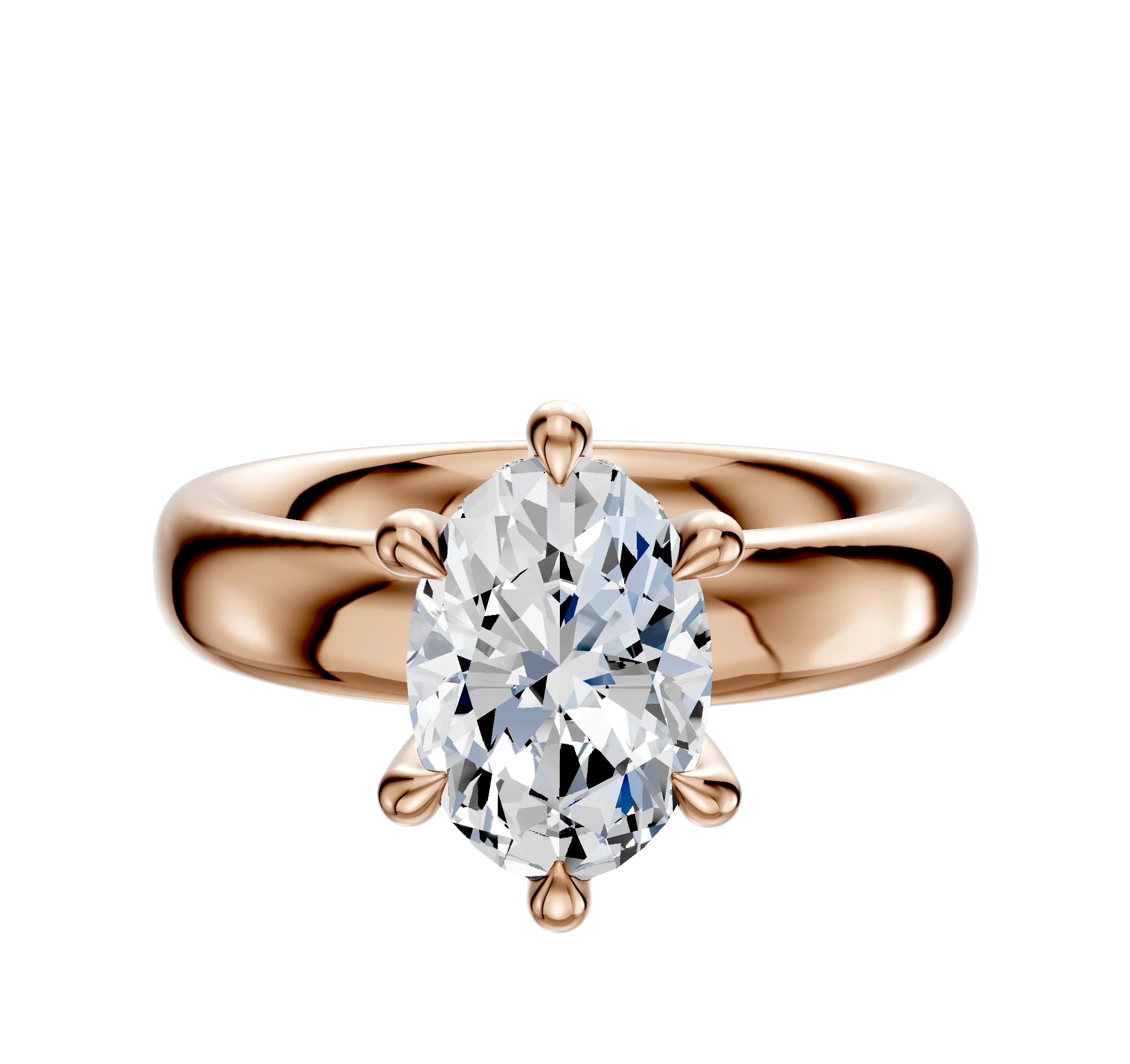 18K Rose Gold 6 Prong Hidden Halo Classic Dome 4.0mm Engagement Ring