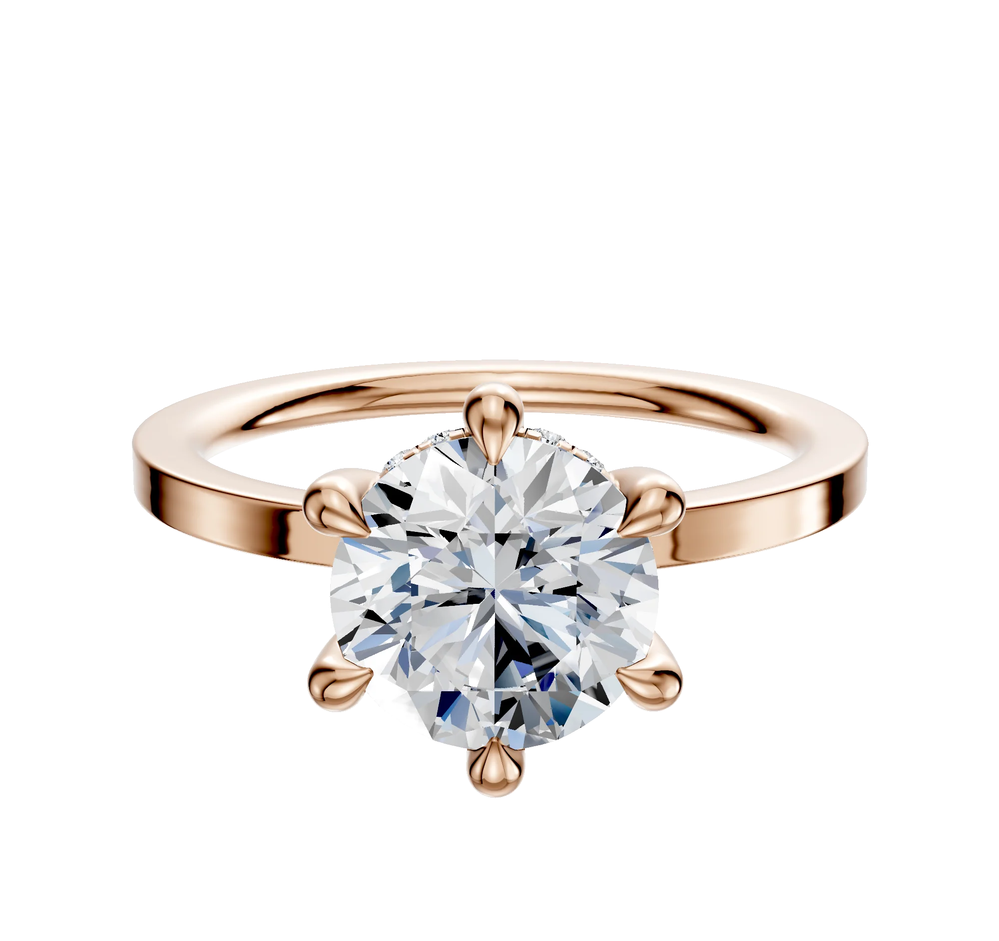 18K Rose Gold 6 Prong Hidden Halo Classic Flat 1.5mm Engagement Ring