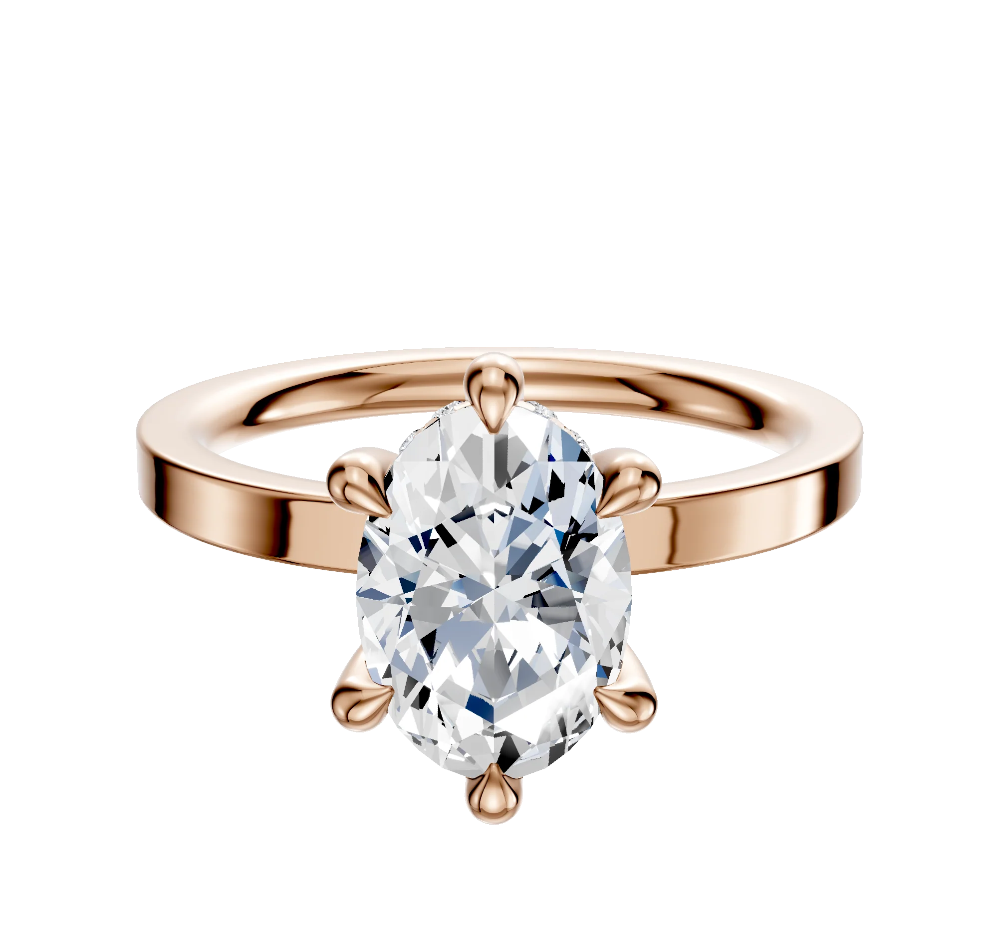18K Rose Gold 6 Prong Hidden Halo Classic Flat 2.0mm Engagement Ring
