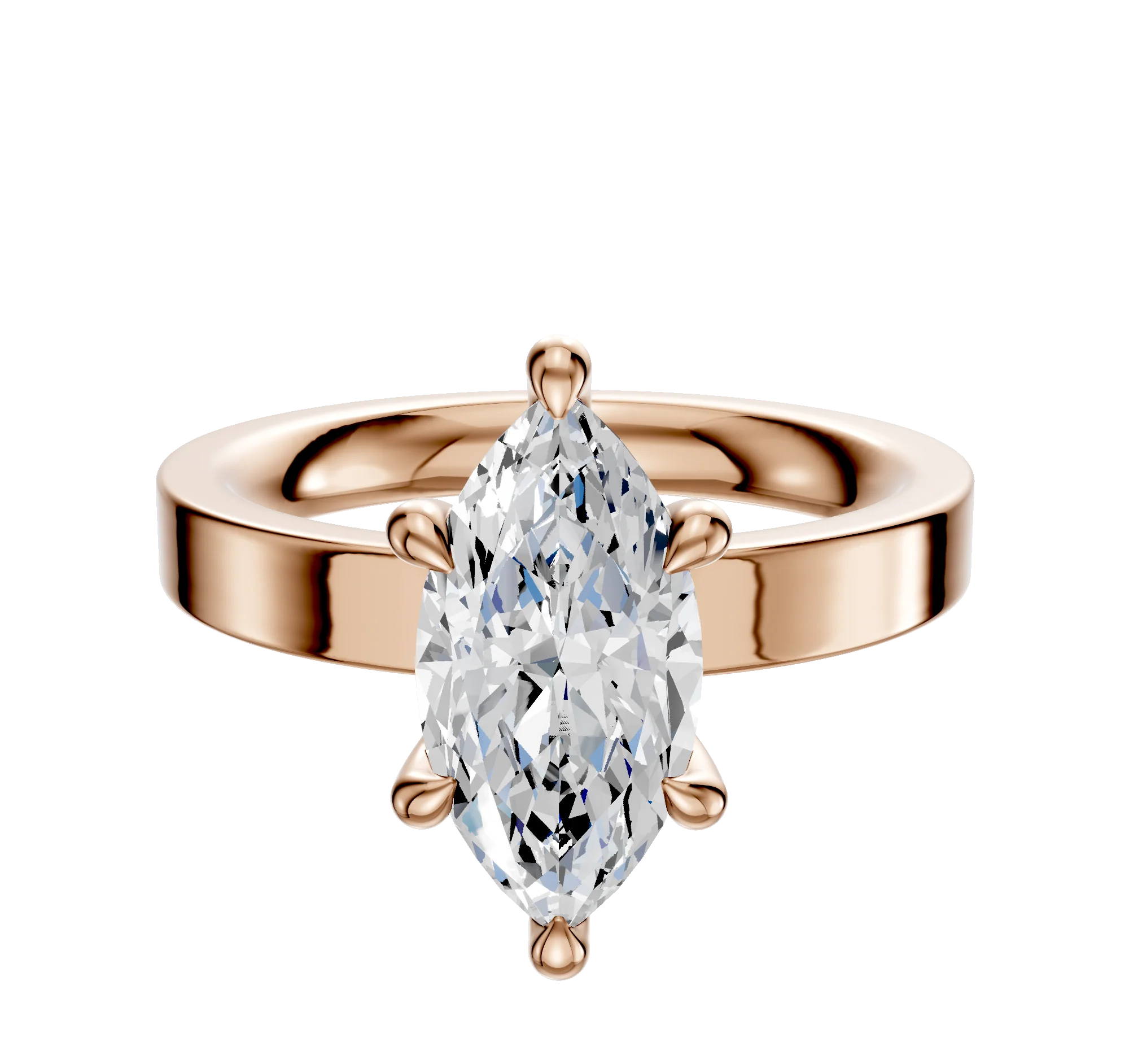 18K Rose Gold 6 Prong Hidden Halo Classic Flat 3.0mm Engagement Ring
