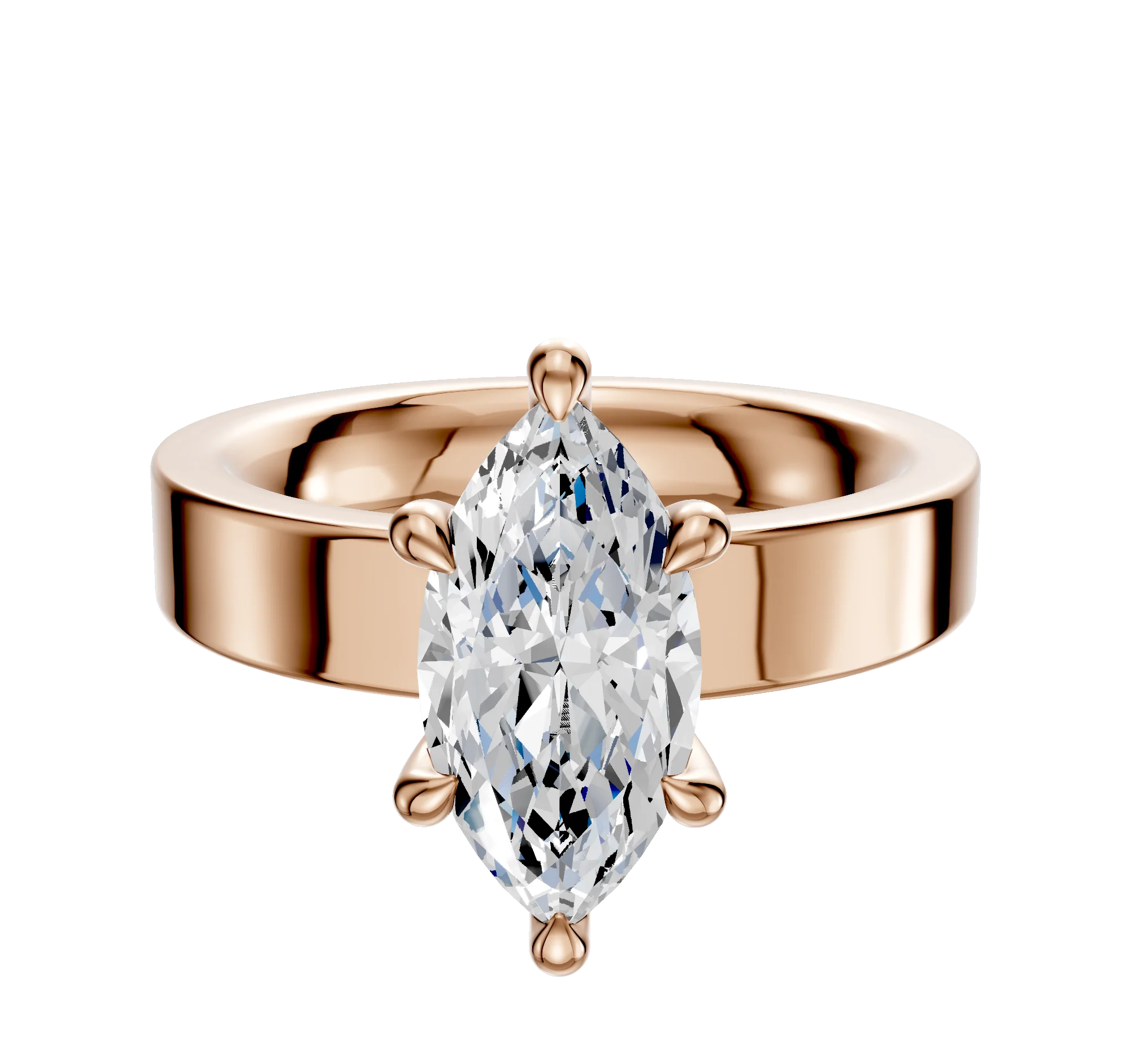 18K Rose Gold 6 Prong Hidden Halo Classic Flat 4.0mm Engagement Ring