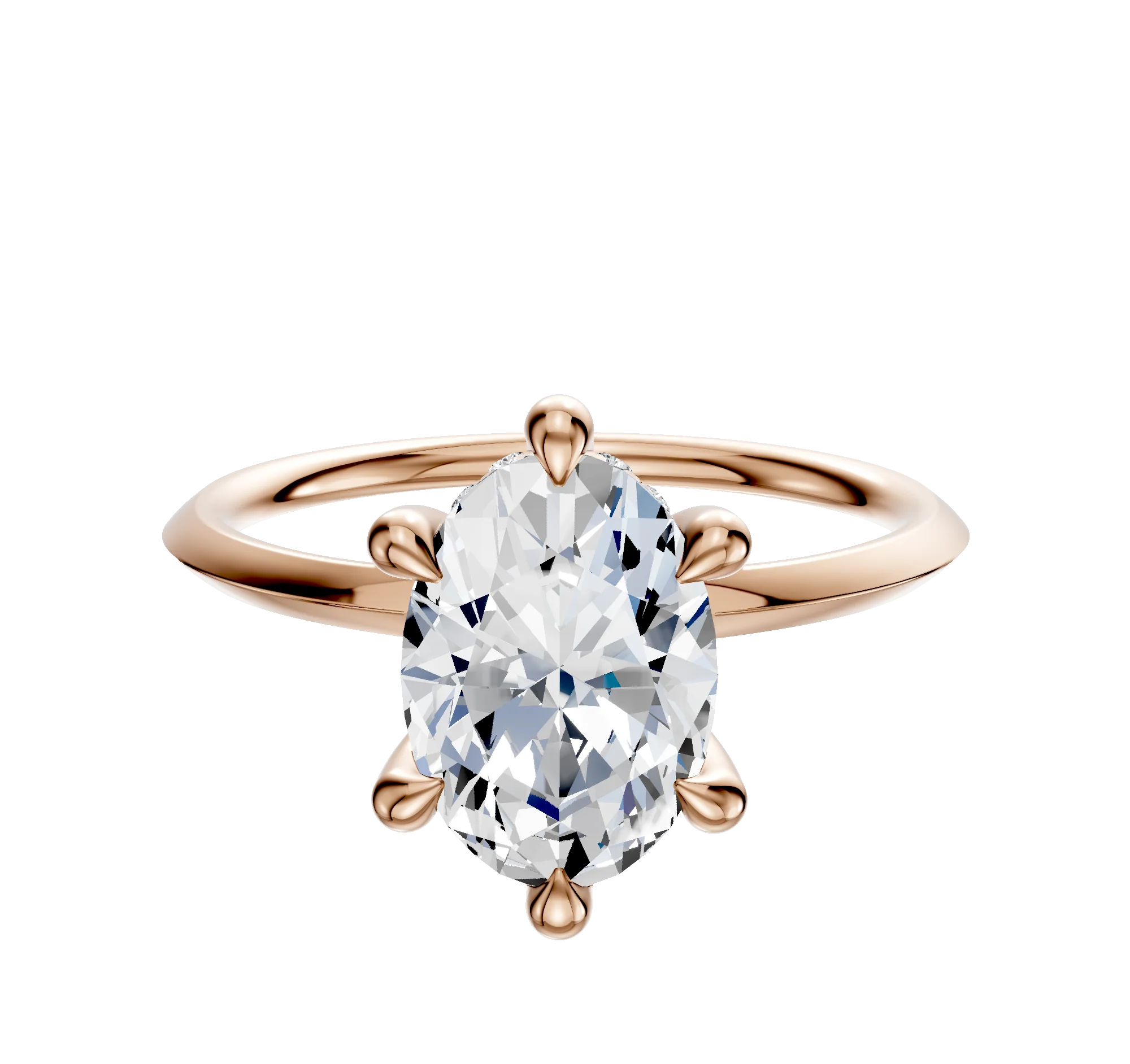 18K Rose Gold 6 Prong Hidden Halo Classic Knife Edge 1.5mm Engagement Ring