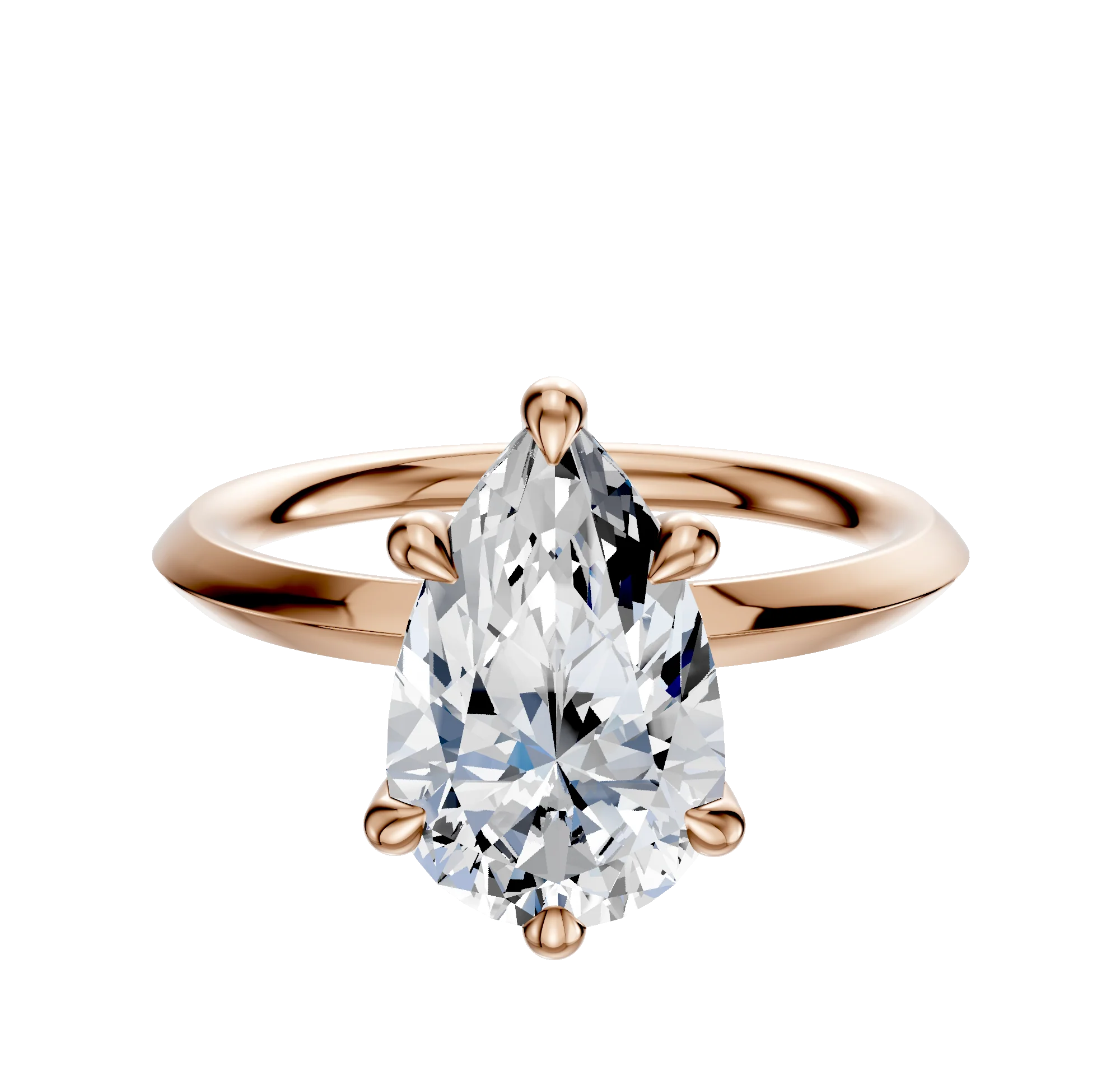 18K Rose Gold 6 Prong Hidden Halo Classic Knife Edge 2.0mm Engagement Ring