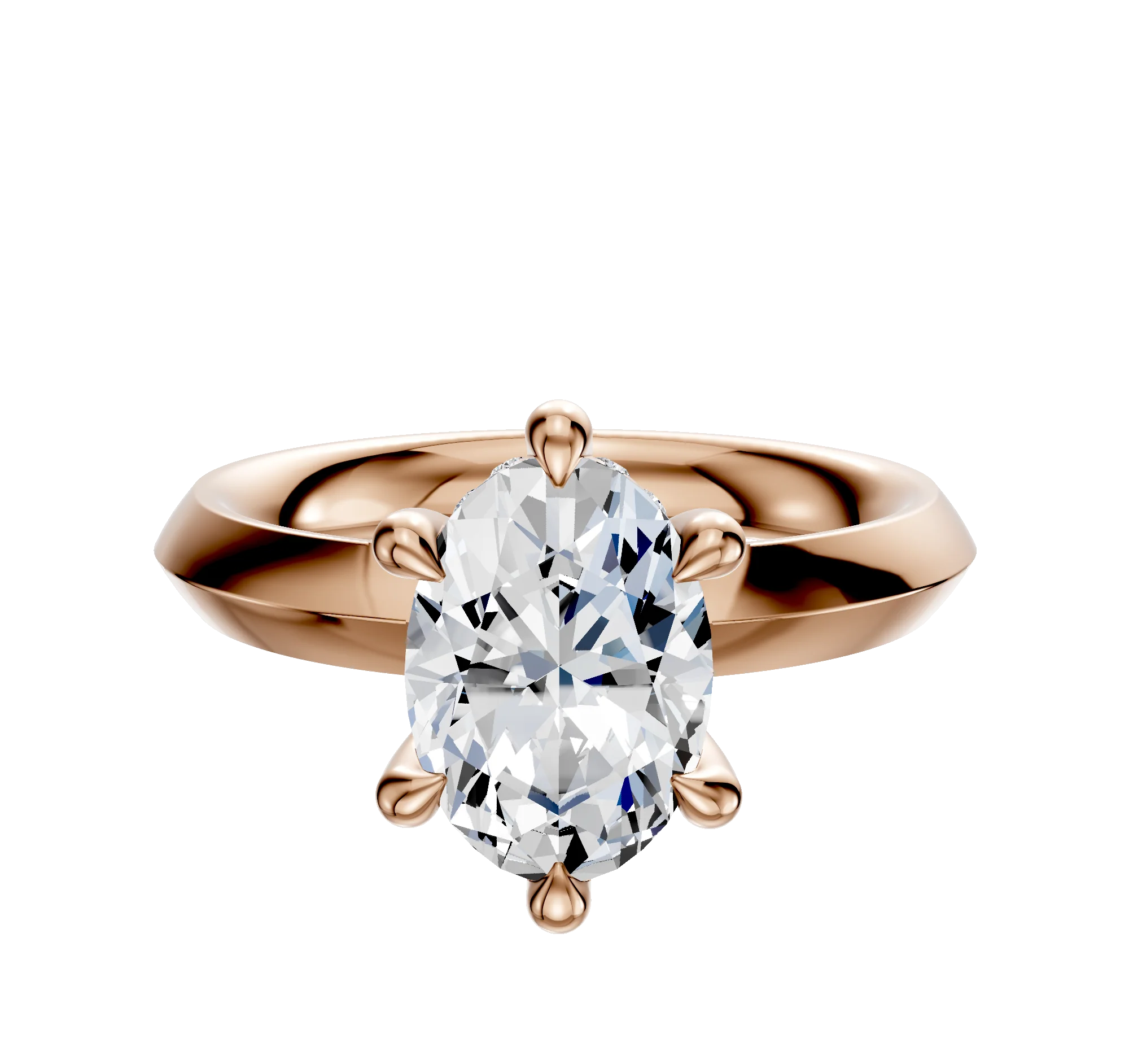 18K Rose Gold 6 Prong Hidden Halo Classic Knife Edge 3.0mm Engagement Ring