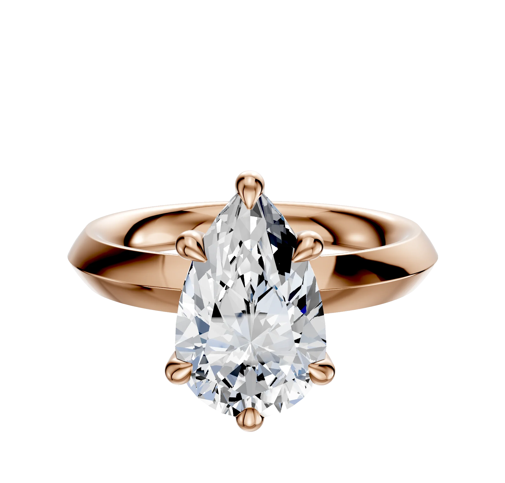 18K Rose Gold 6 Prong Hidden Halo Classic Knife Edge 3.0mm Engagement Ring