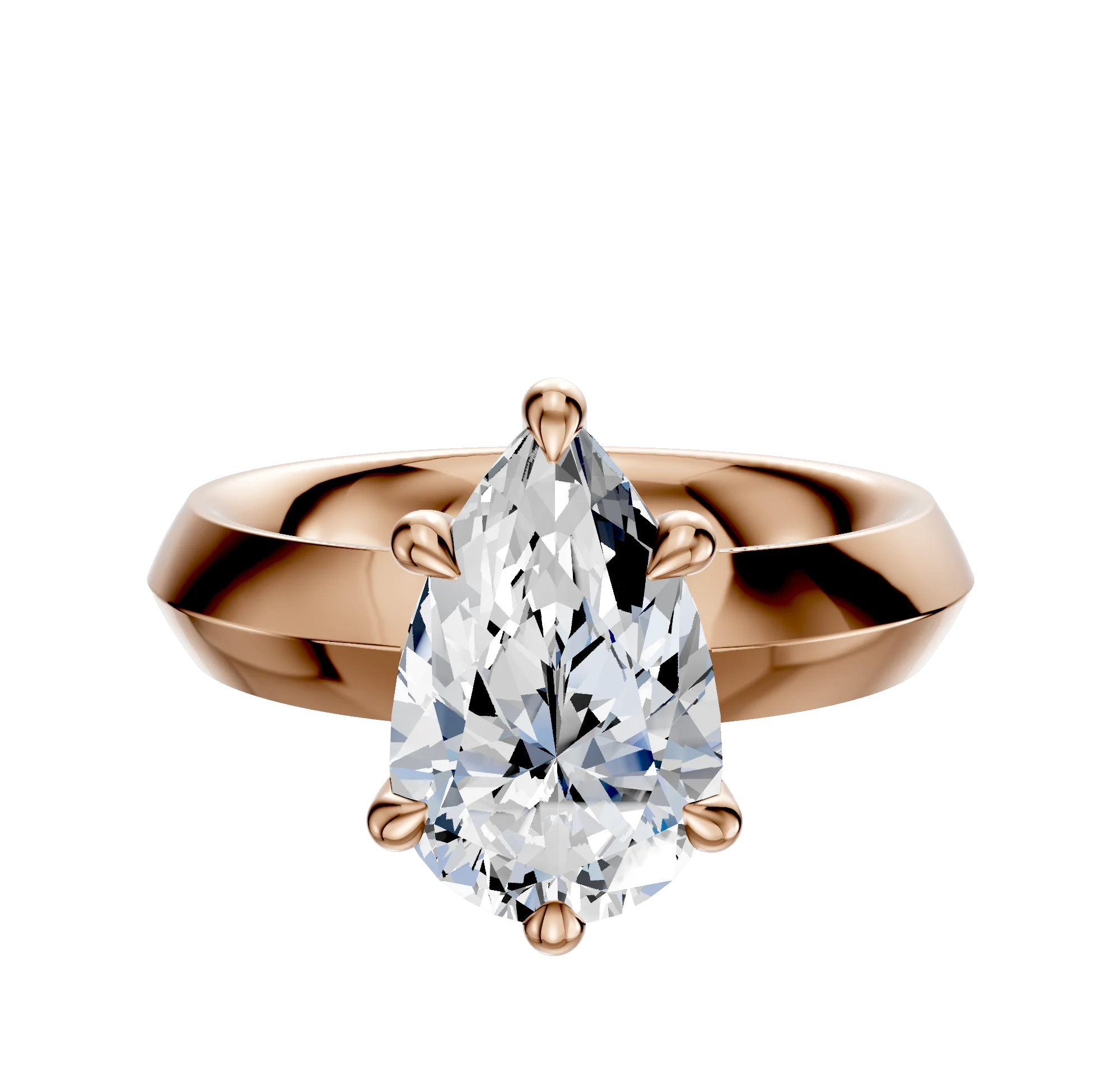 18K Rose Gold 6 Prong Hidden Halo Classic Knife Edge 4.0mm Engagement Ring