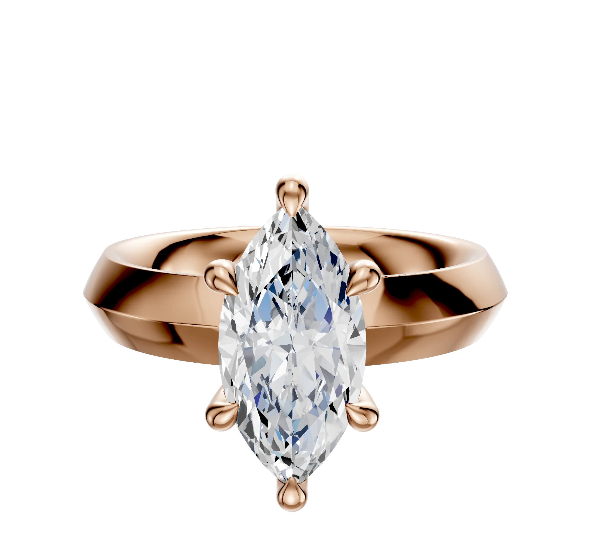 18K Rose Gold 6 Prong Hidden Halo Classic Knife Edge 4.0mm Engagement Ring