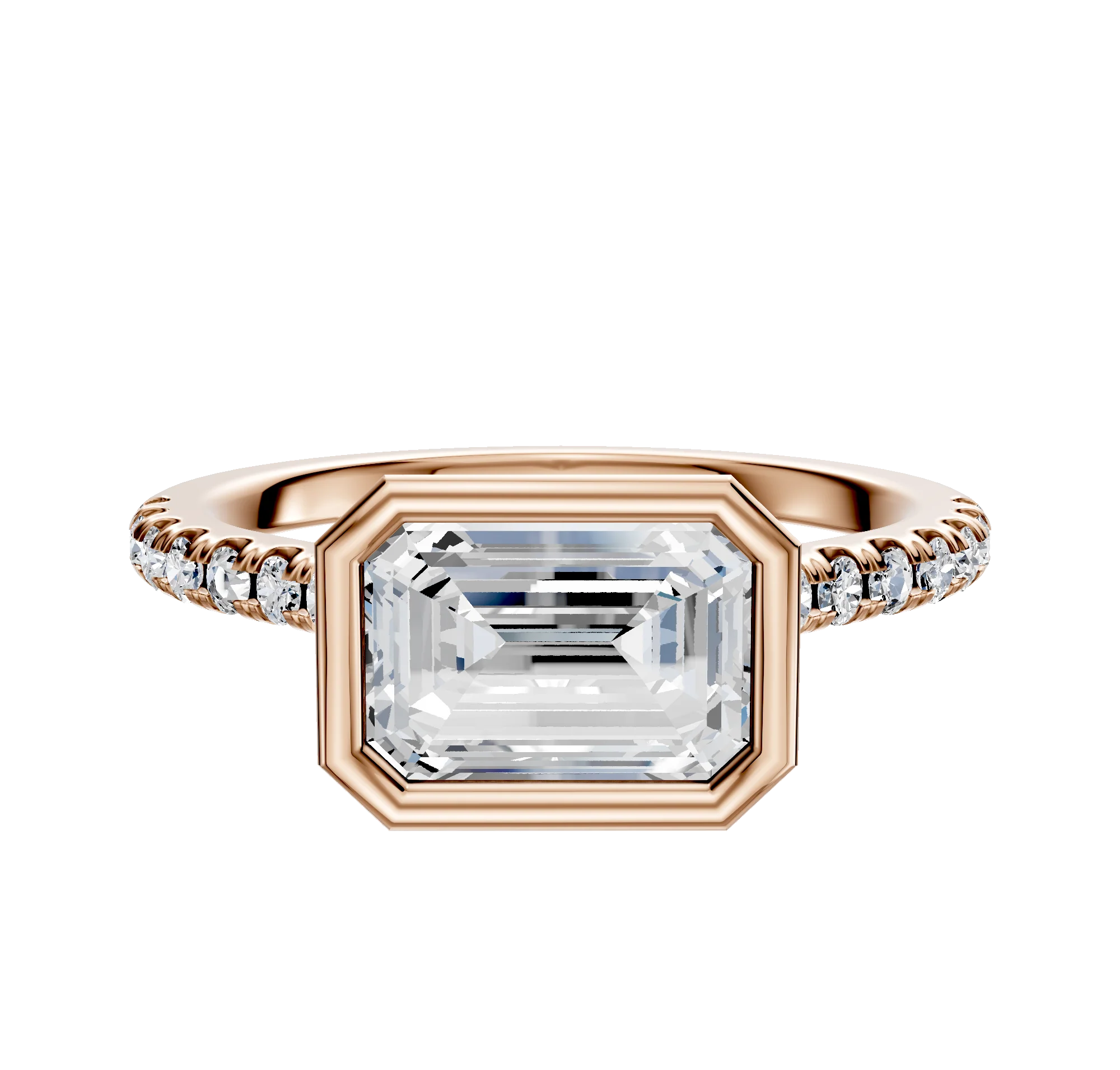 18K Rose Gold Bezel Full Bezel East/West Cathedral Dome 1-Row-Pave 2.5mm Engagement Ring