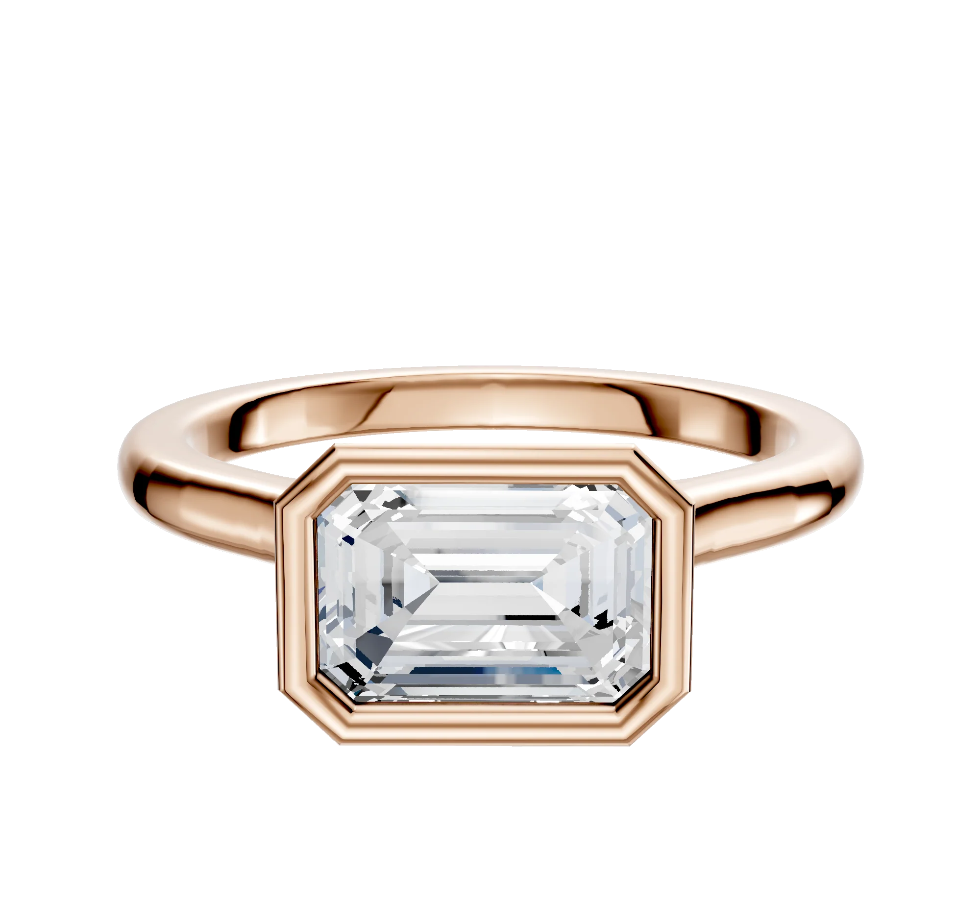 18K Rose Gold Bezel Full Bezel East/West Cathedral Dome 2.0mm Engagement Ring