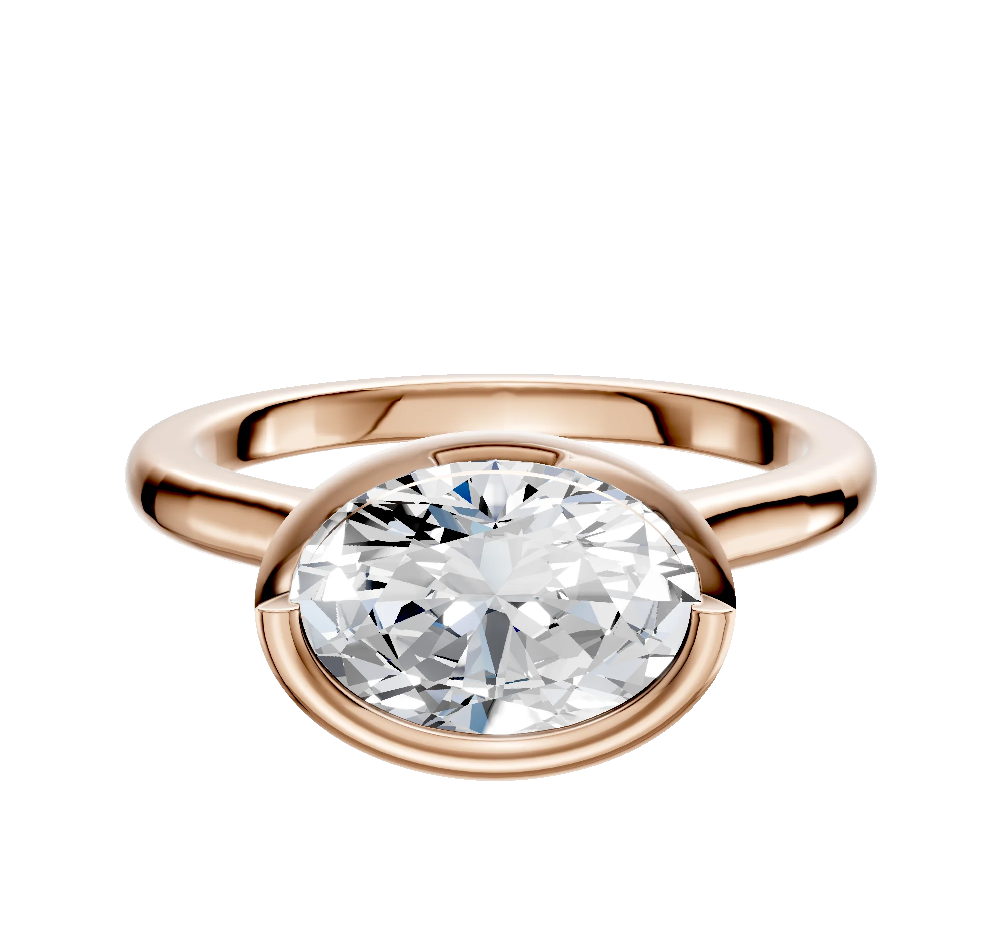 18K Rose Gold Bezel Full Bezel East/West Cathedral Dome 2.0mm Engagement Ring