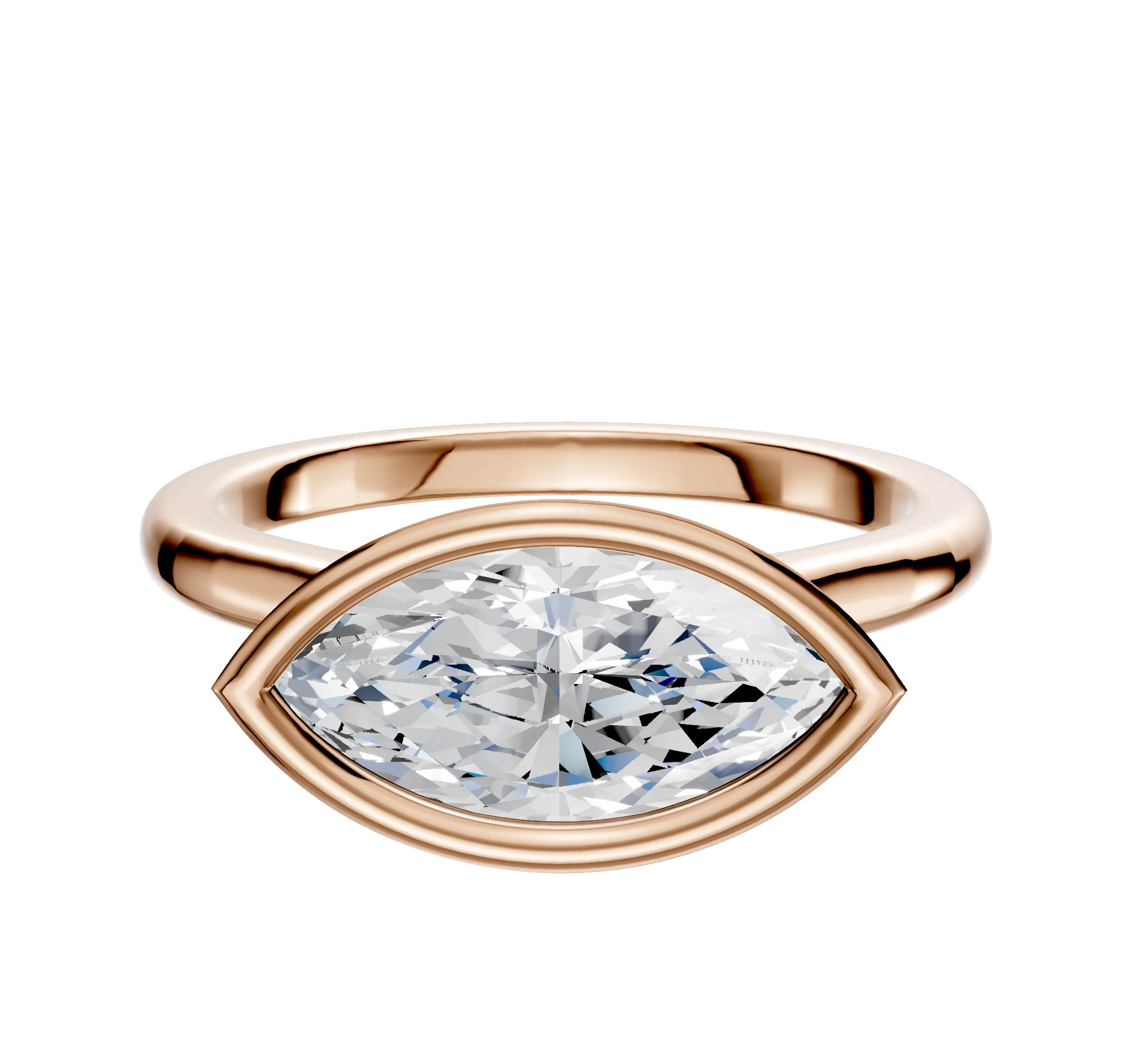 18K Rose Gold Bezel Full Bezel East/West Cathedral Dome 2.0mm Engagement Ring