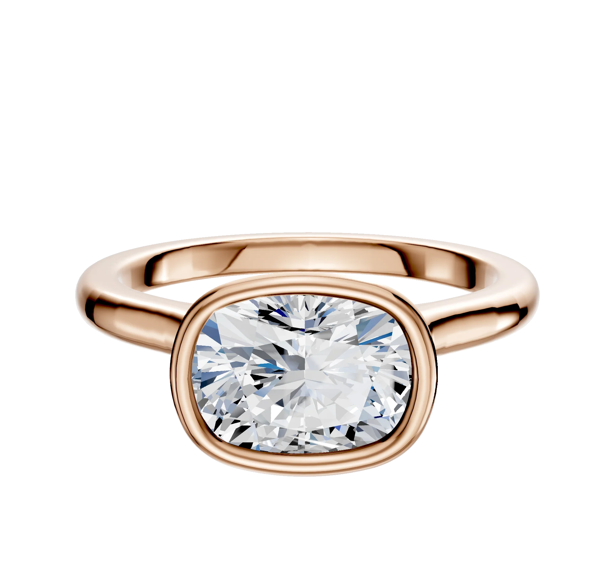 18K Rose Gold Bezel Full Bezel East/West Cathedral Dome 2.0mm Engagement Ring