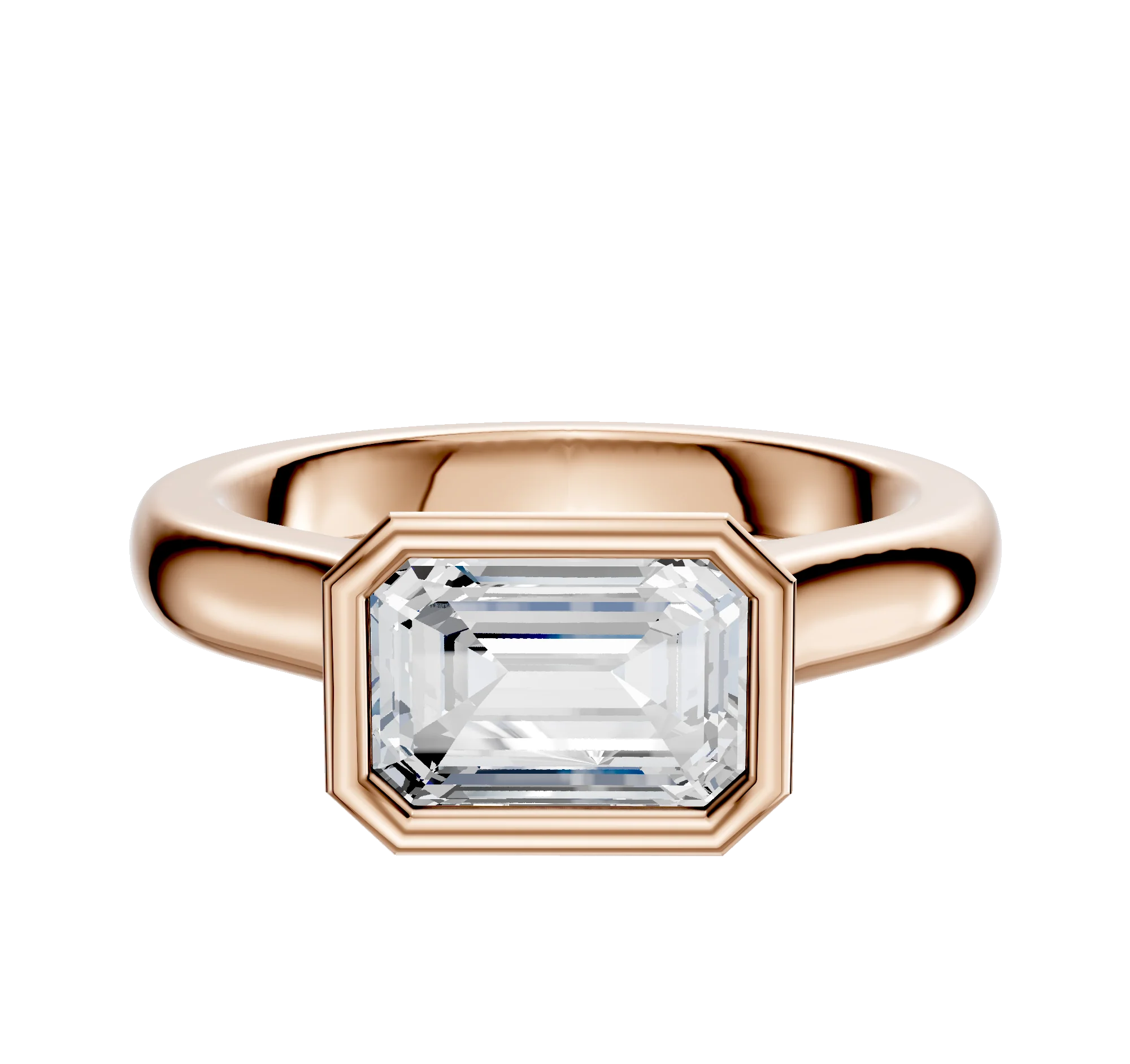 18K Rose Gold Bezel Full Bezel East/West Cathedral Dome 3.0mm Engagement Ring