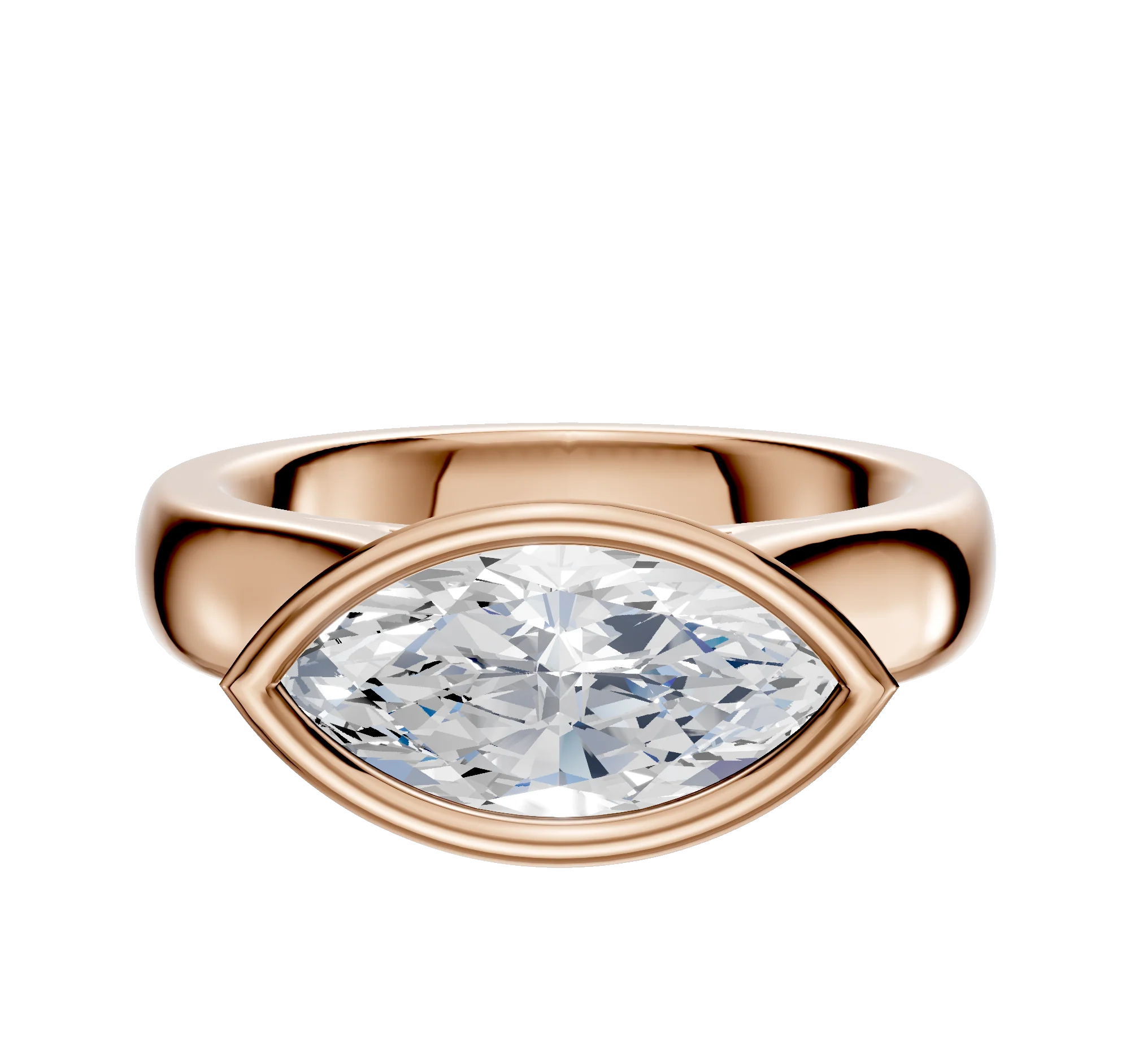 18K Rose Gold Bezel Full Bezel East/West Cathedral Dome 4.0mm Engagement Ring