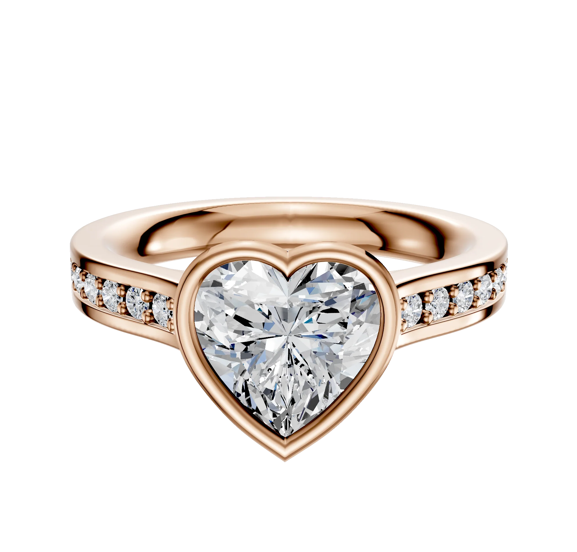 18K Rose Gold Bezel Full Bezel East/West Cathedral Flat 1-Row-Pave 2.5mm Engagement Ring