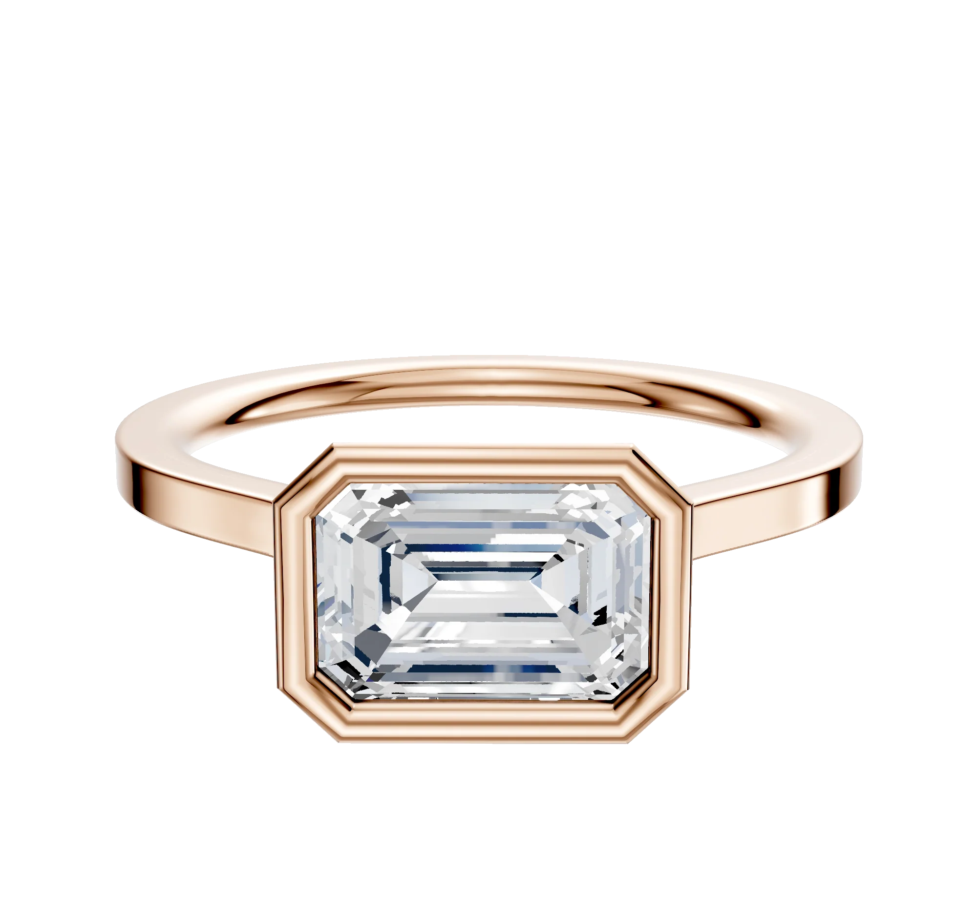 18K Rose Gold Bezel Full Bezel East/West Cathedral Flat 1.5mm Engagement Ring