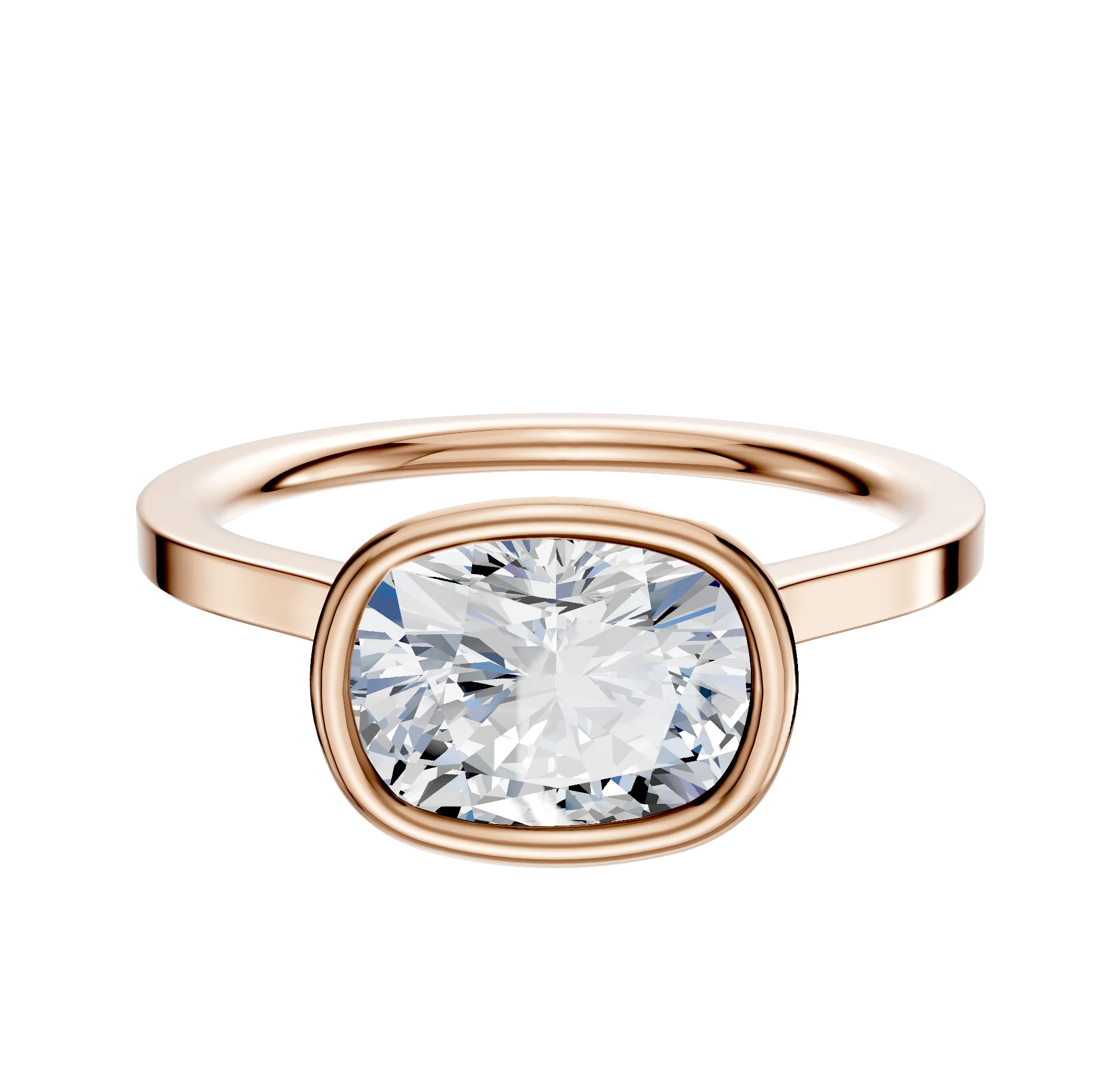 18K Rose Gold Bezel Full Bezel East/West Cathedral Flat 1.5mm Engagement Ring