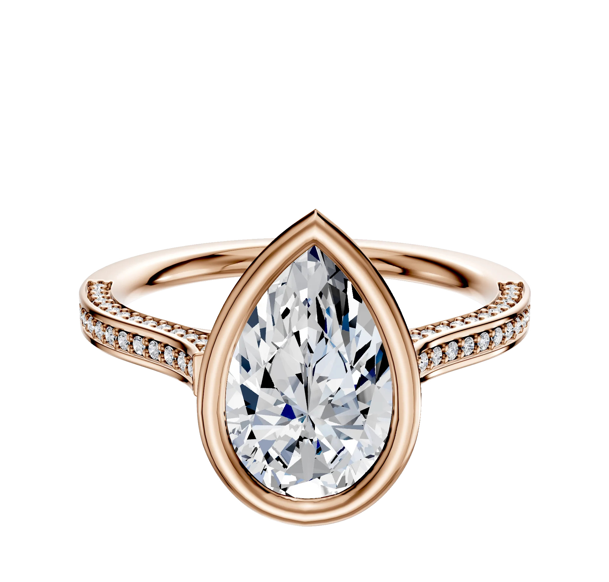 18K Rose Gold Bezel Full Bezel East/West Cathedral Flat 3-Row-Pave 2.0mm Engagement Ring