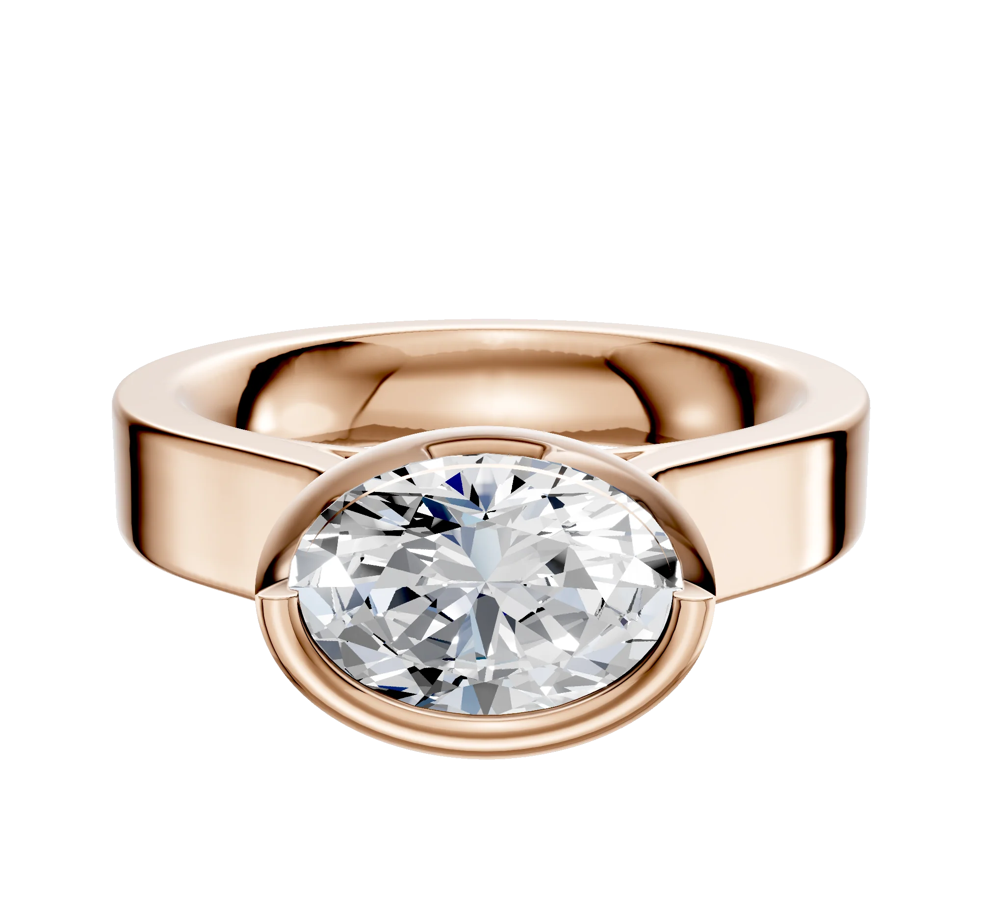 18K Rose Gold Bezel Full Bezel East/West Cathedral Flat 4.0mm Engagement Ring