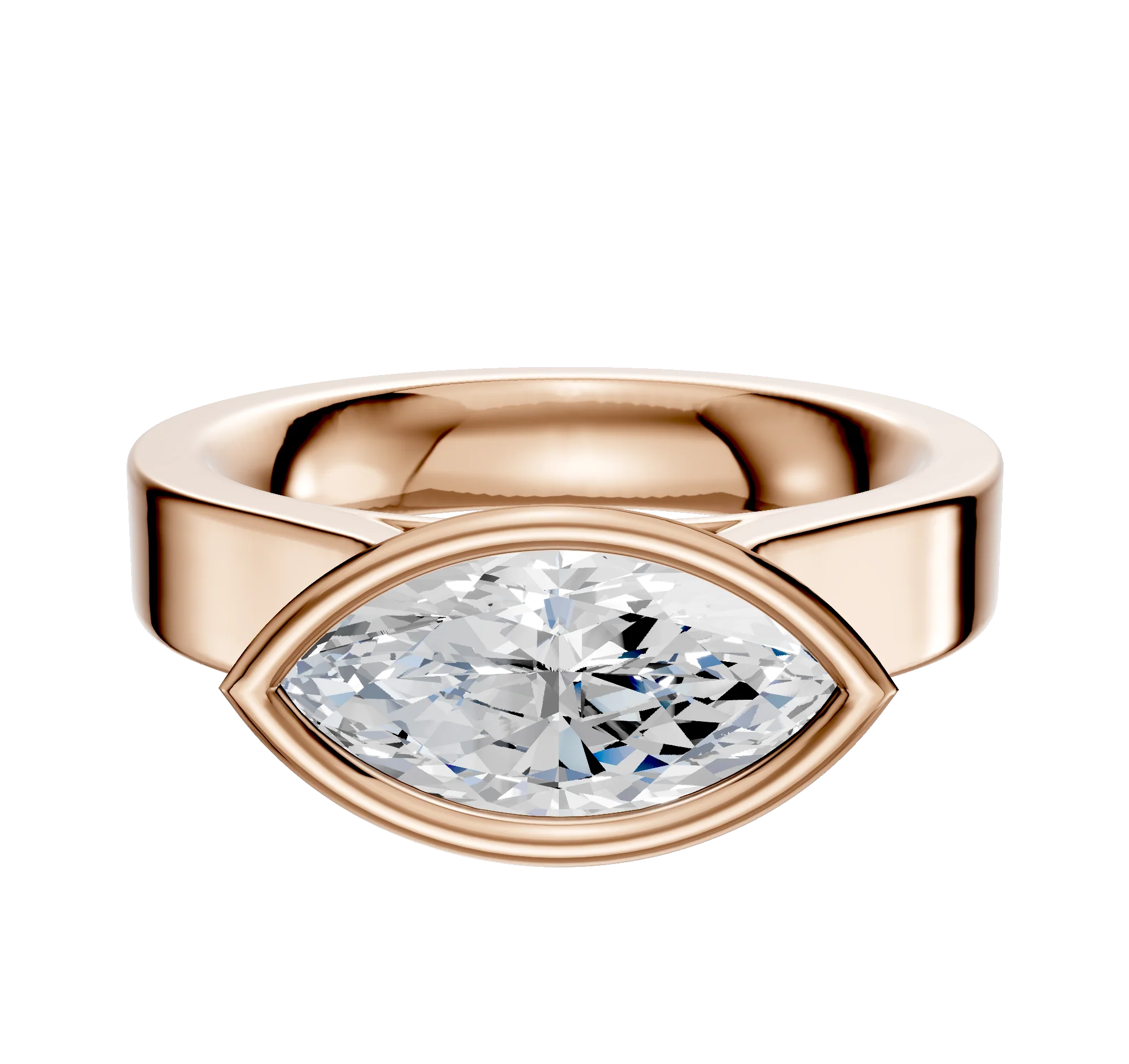 18K Rose Gold Bezel Full Bezel East/West Cathedral Flat 4.0mm Engagement Ring