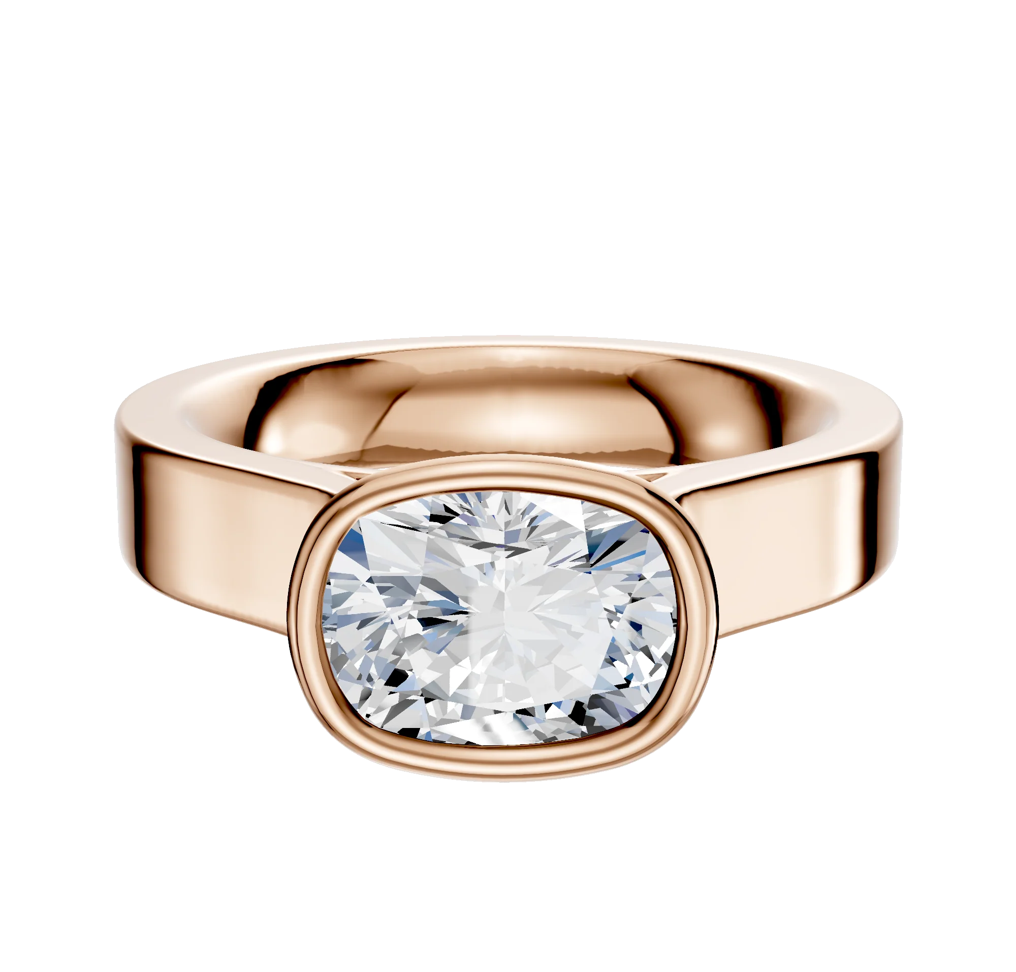 18K Rose Gold Bezel Full Bezel East/West Cathedral Flat 4.0mm Engagement Ring