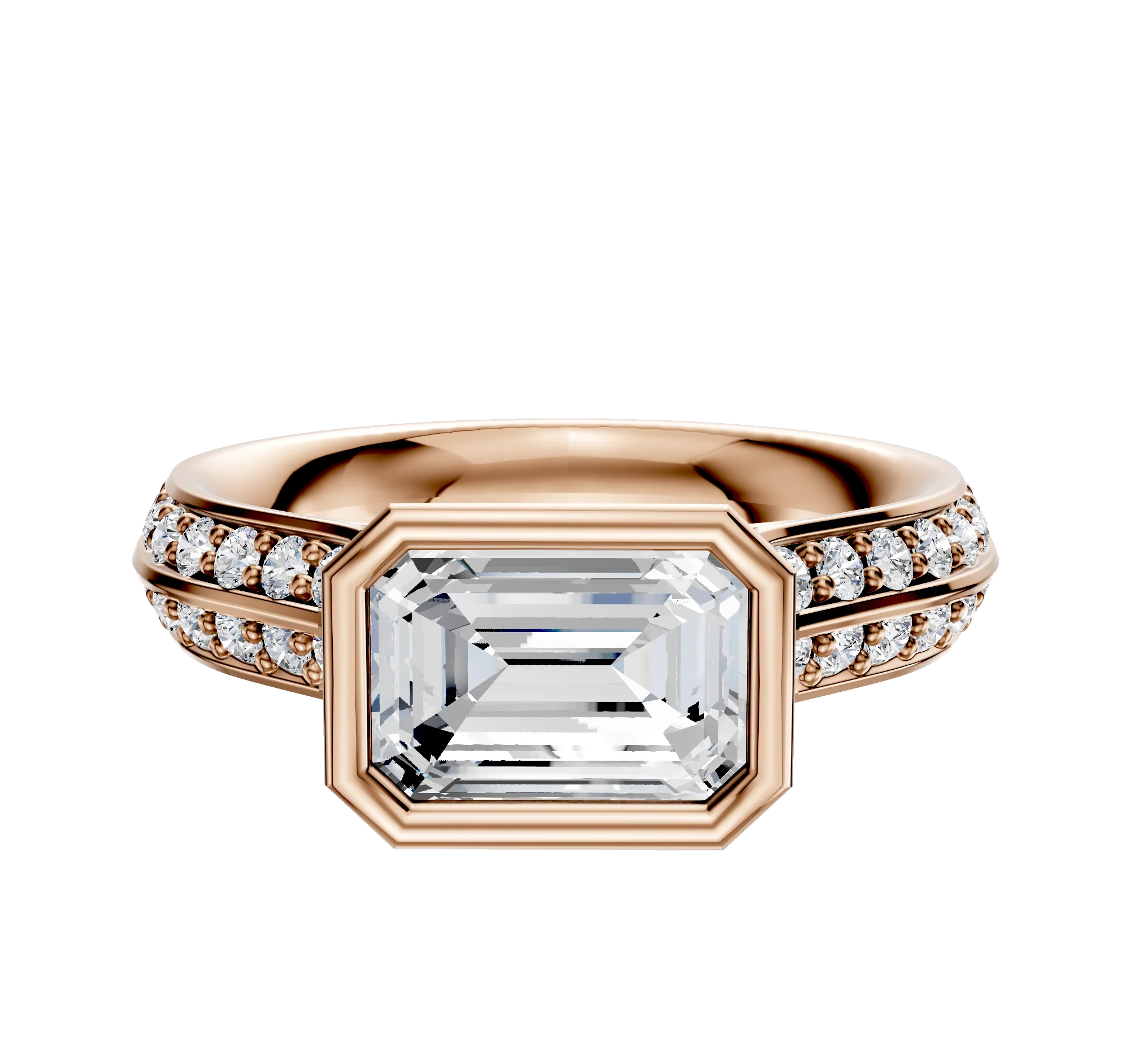 18K Rose Gold Bezel Full Bezel East/West Cathedral Knife Edge 1-Row-Pave 2.5mm Engagement Ring