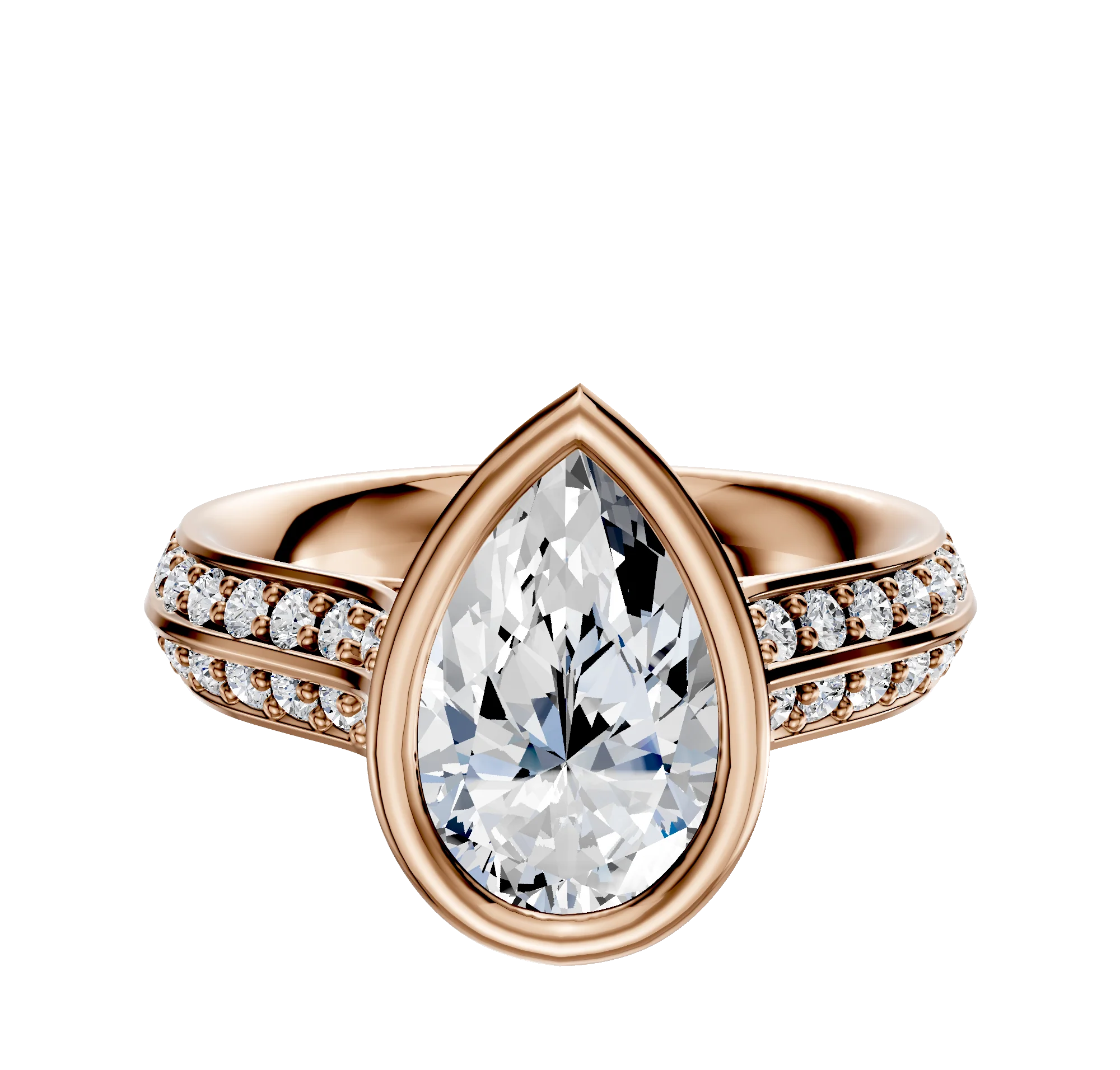 18K Rose Gold Bezel Full Bezel East/West Cathedral Knife Edge 1-Row-Pave 2.5mm Engagement Ring