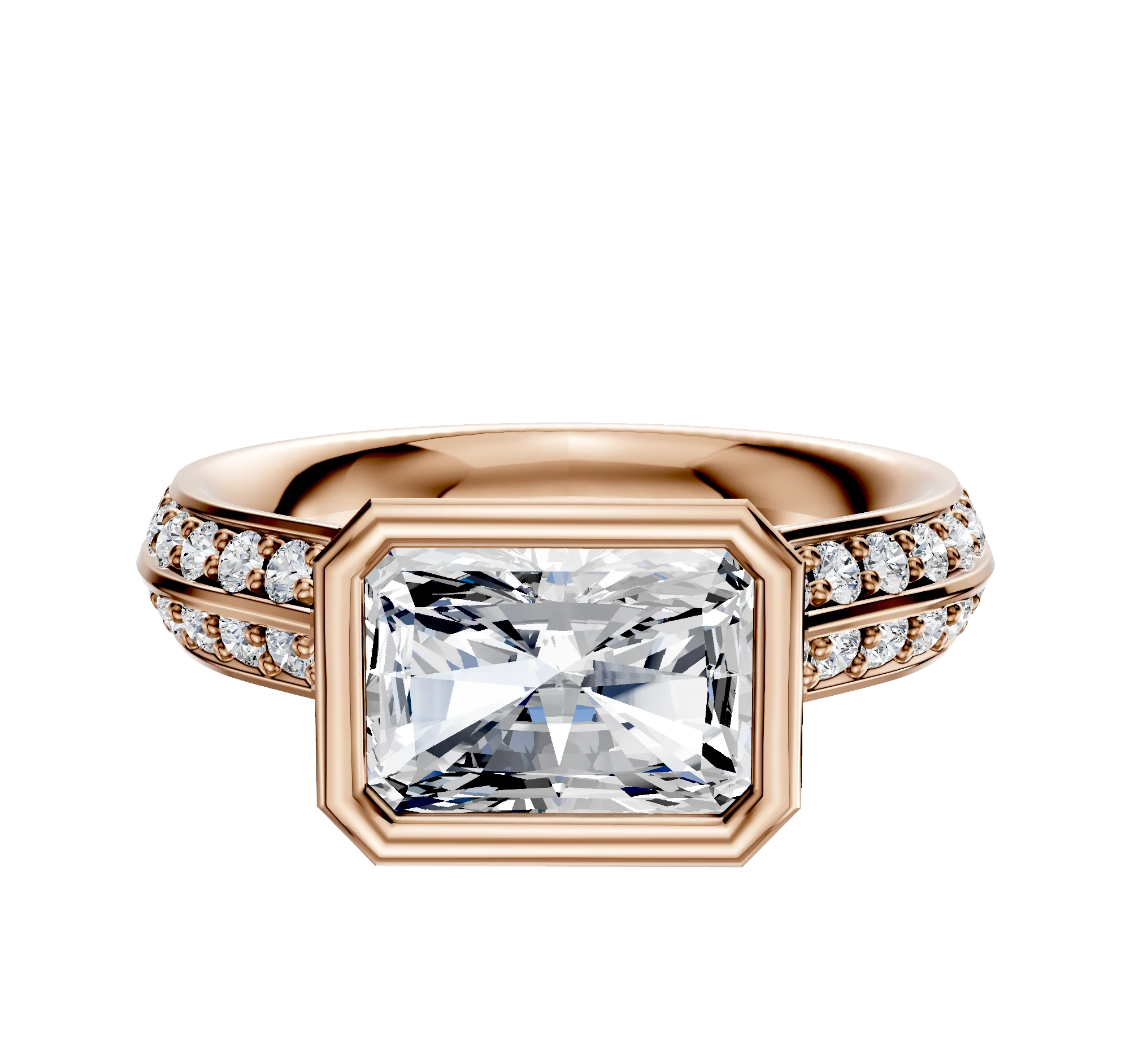 18K Rose Gold Bezel Full Bezel East/West Cathedral Knife Edge 1-Row-Pave 2.5mm Engagement Ring
