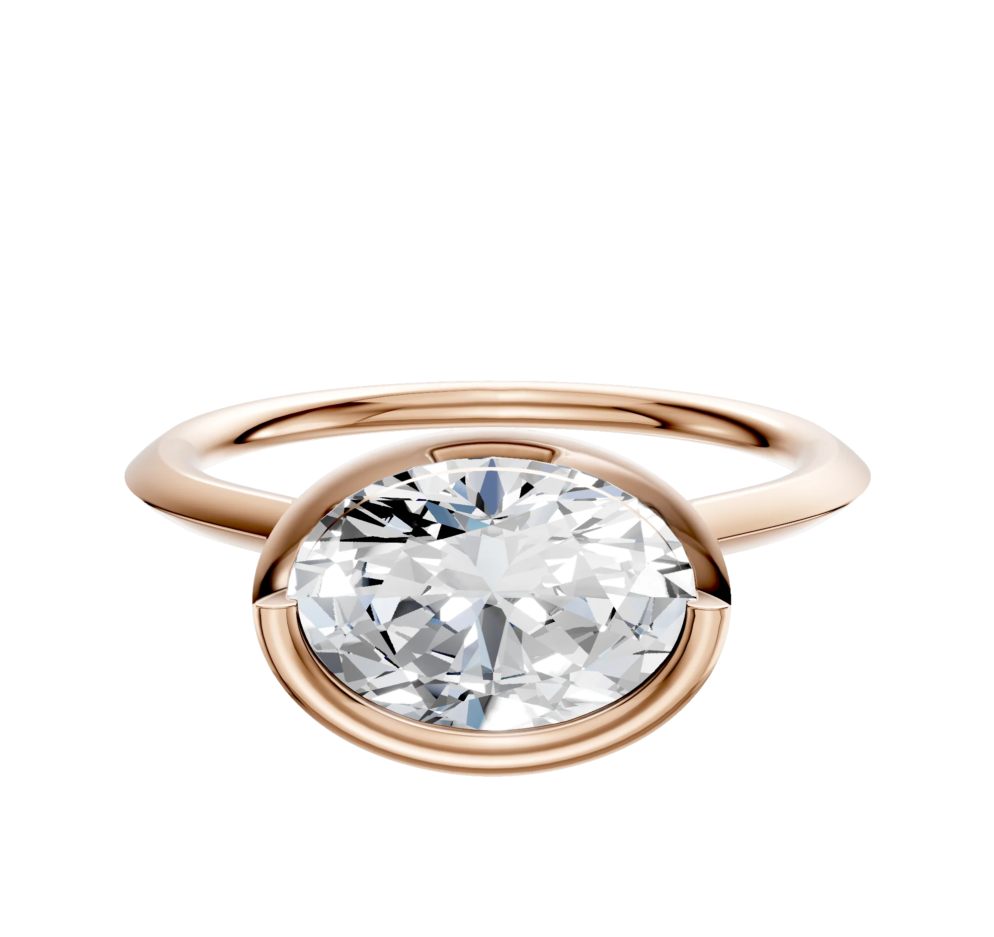 18K Rose Gold Bezel Full Bezel East/West Cathedral Knife Edge 1.5mm Engagement Ring