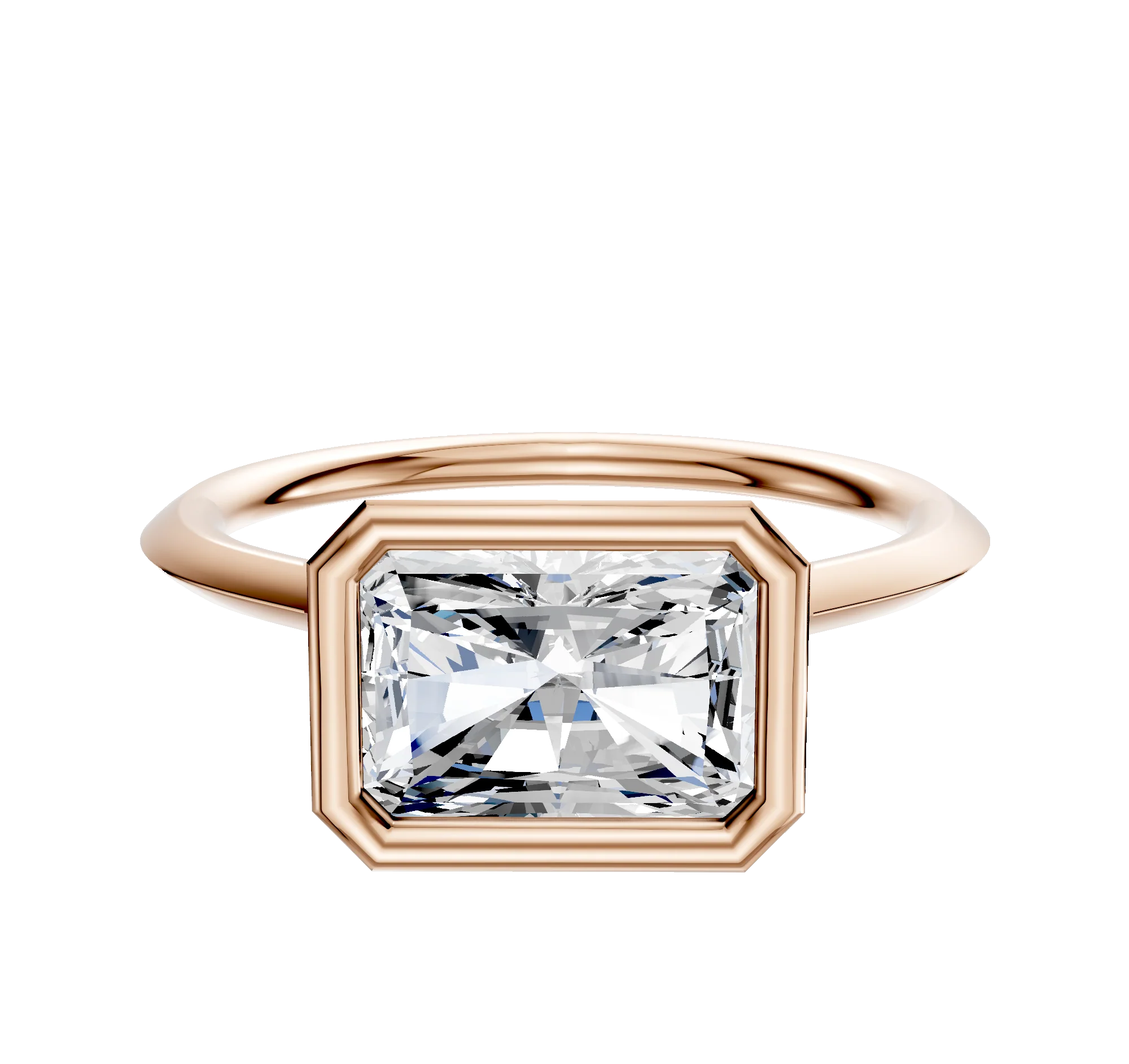 18K Rose Gold Bezel Full Bezel East/West Cathedral Knife Edge 1.5mm Engagement Ring