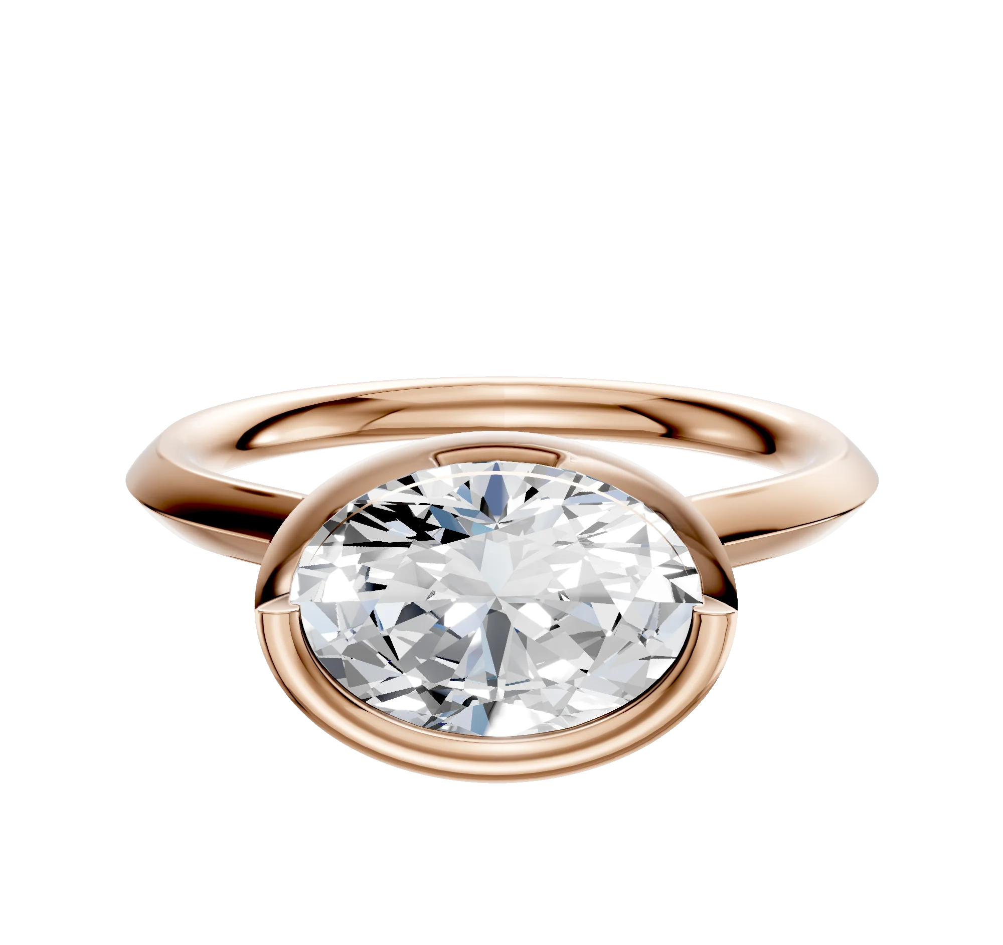 18K Rose Gold Bezel Full Bezel East/West Cathedral Knife Edge 2.0mm Engagement Ring