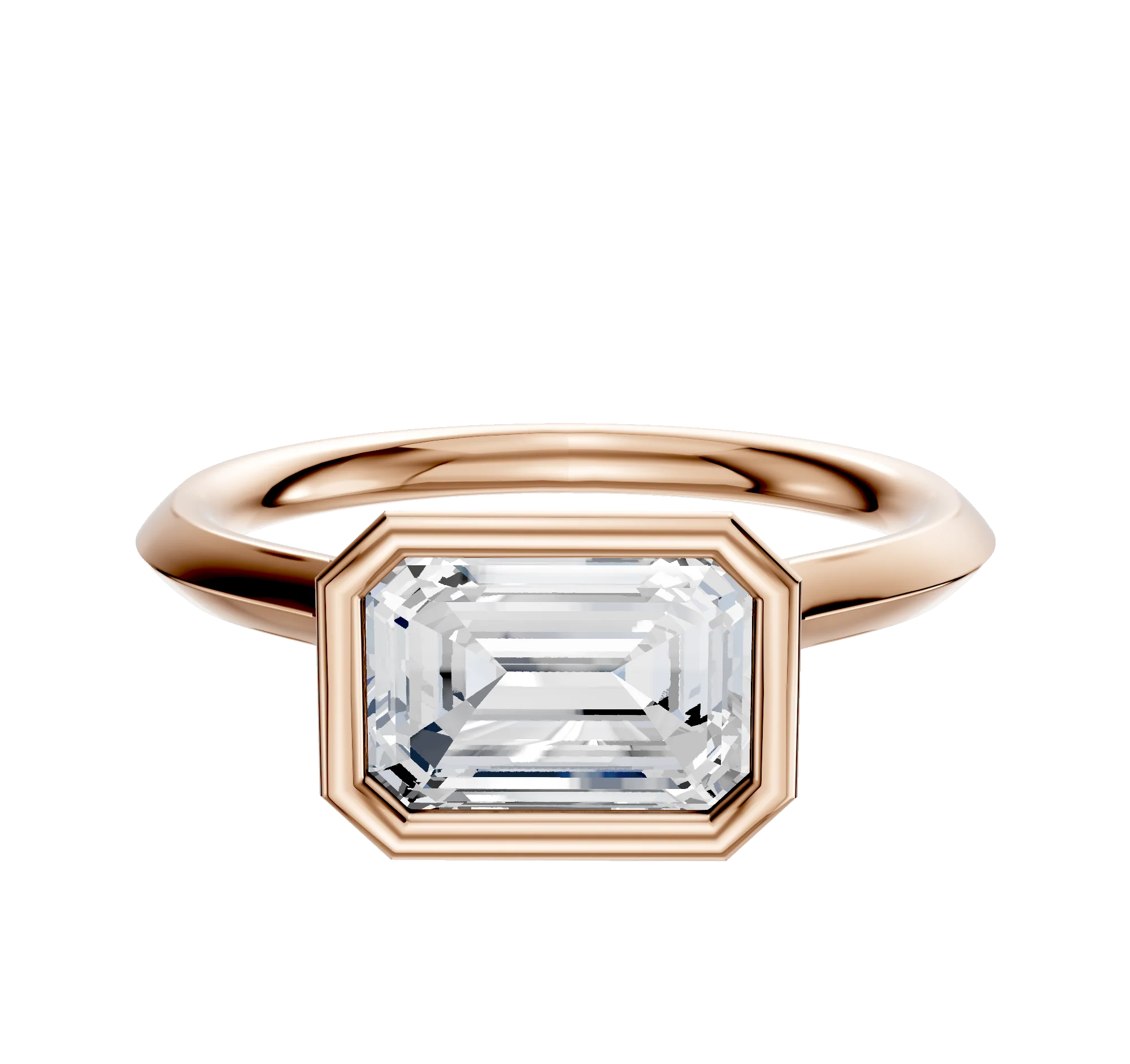 18K Rose Gold Bezel Full Bezel East/West Cathedral Knife Edge 2.0mm Engagement Ring