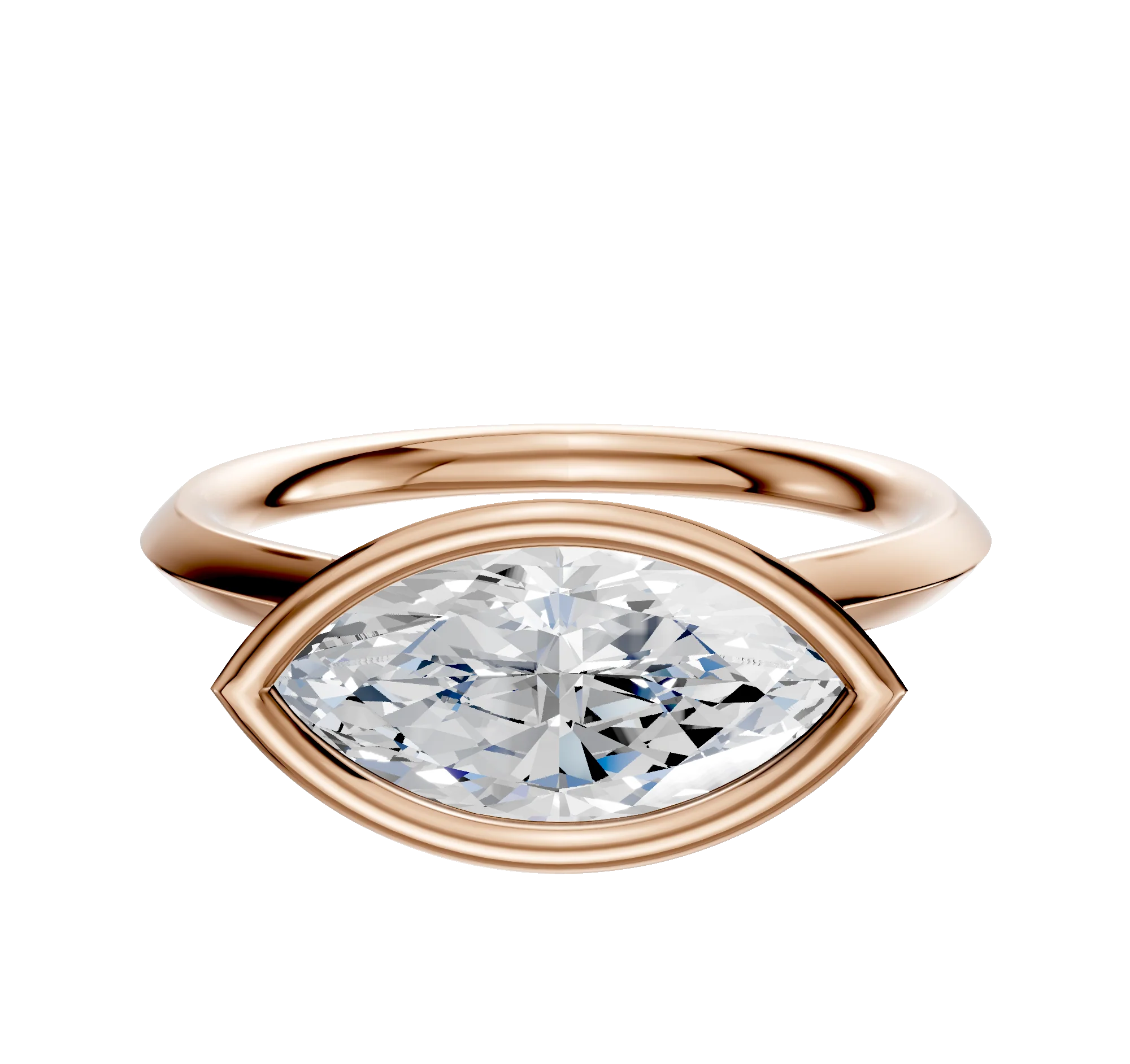 18K Rose Gold Bezel Full Bezel East/West Cathedral Knife Edge 2.0mm Engagement Ring
