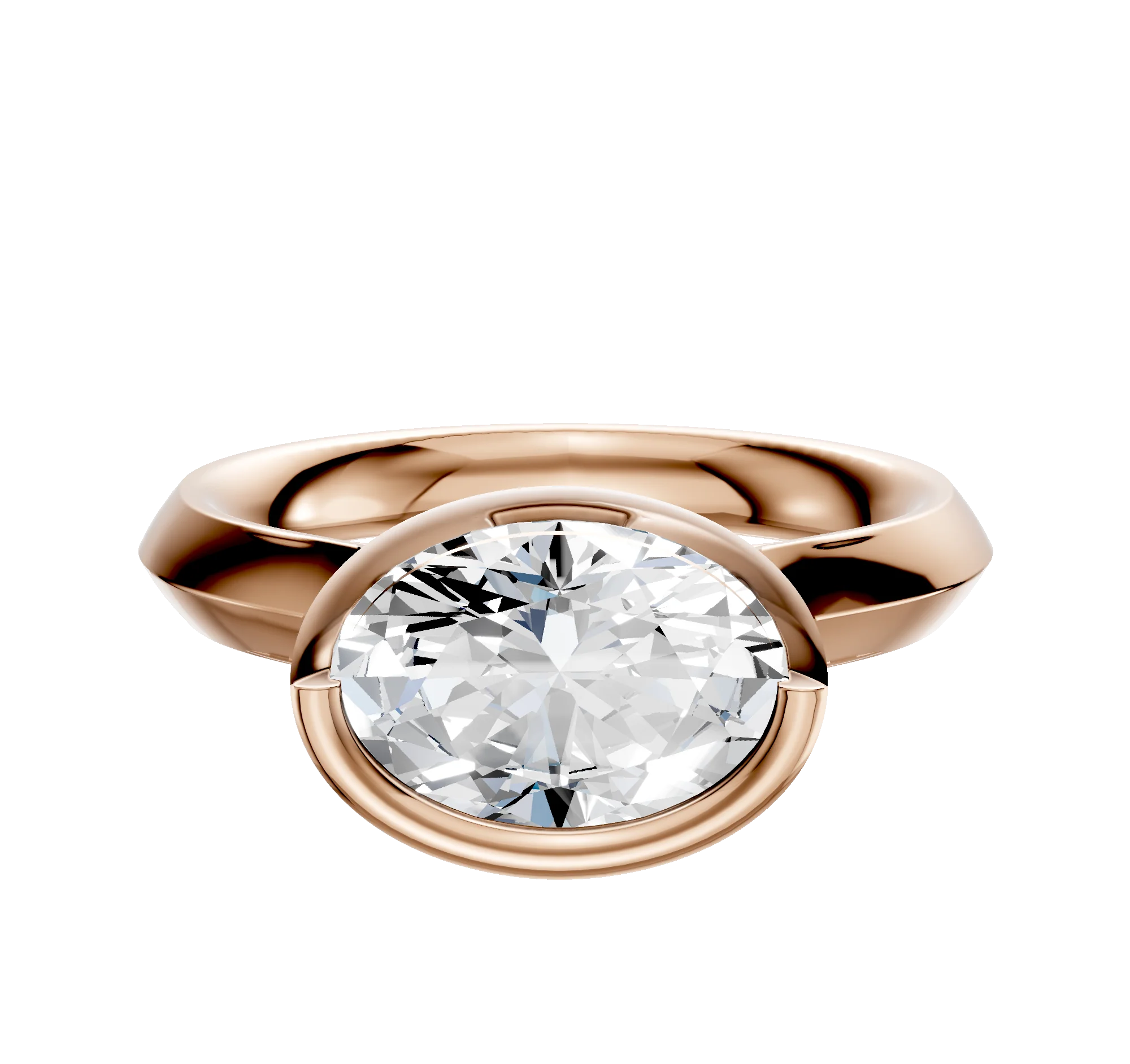 18K Rose Gold Bezel Full Bezel East/West Cathedral Knife Edge 3.0mm Engagement Ring