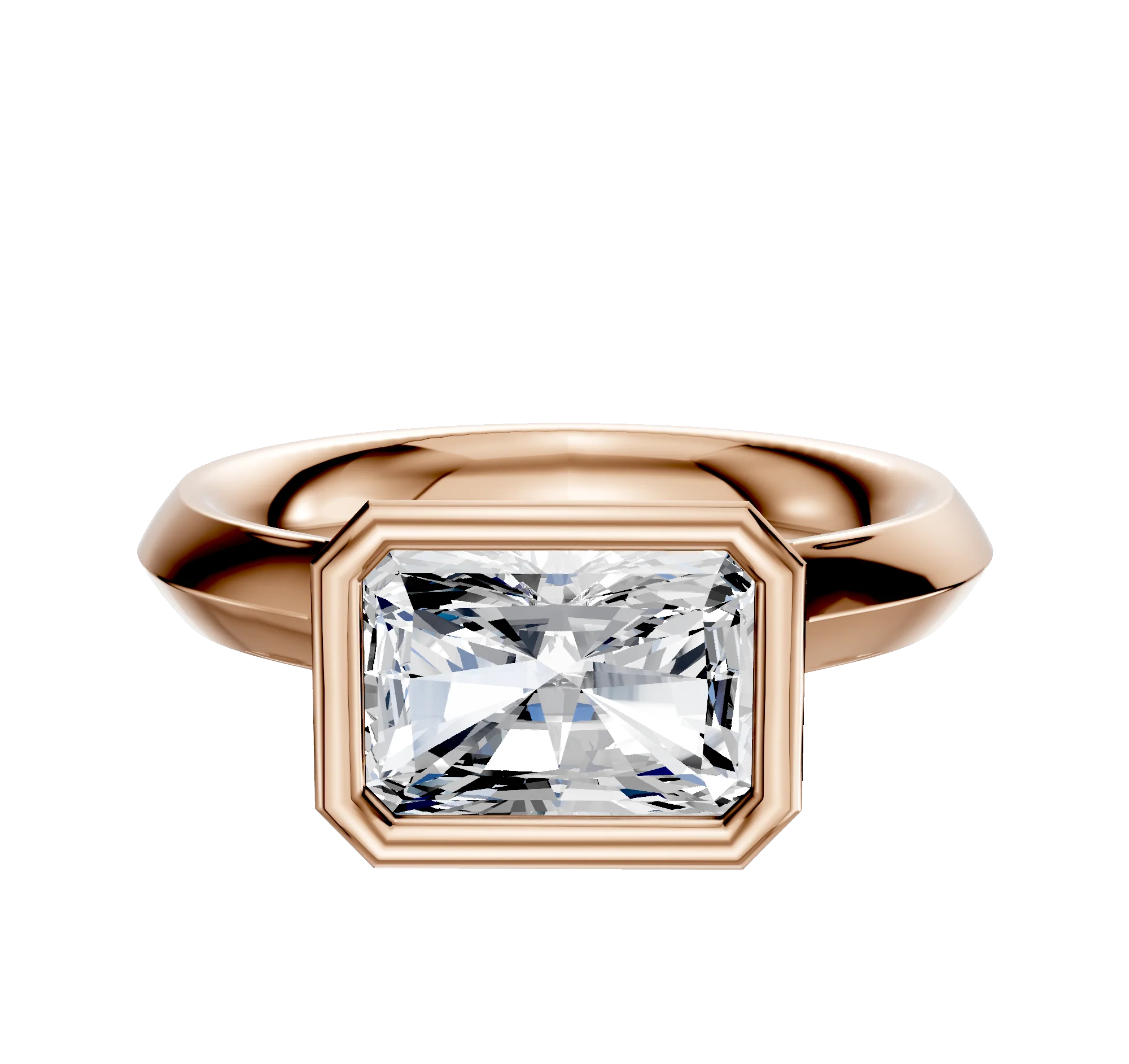 18K Rose Gold Bezel Full Bezel East/West Cathedral Knife Edge 3.0mm Engagement Ring
