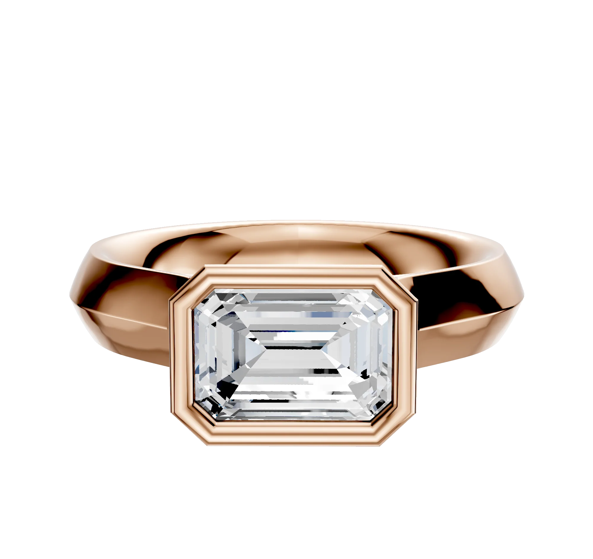 18K Rose Gold Bezel Full Bezel East/West Cathedral Knife Edge 4.0mm Engagement Ring