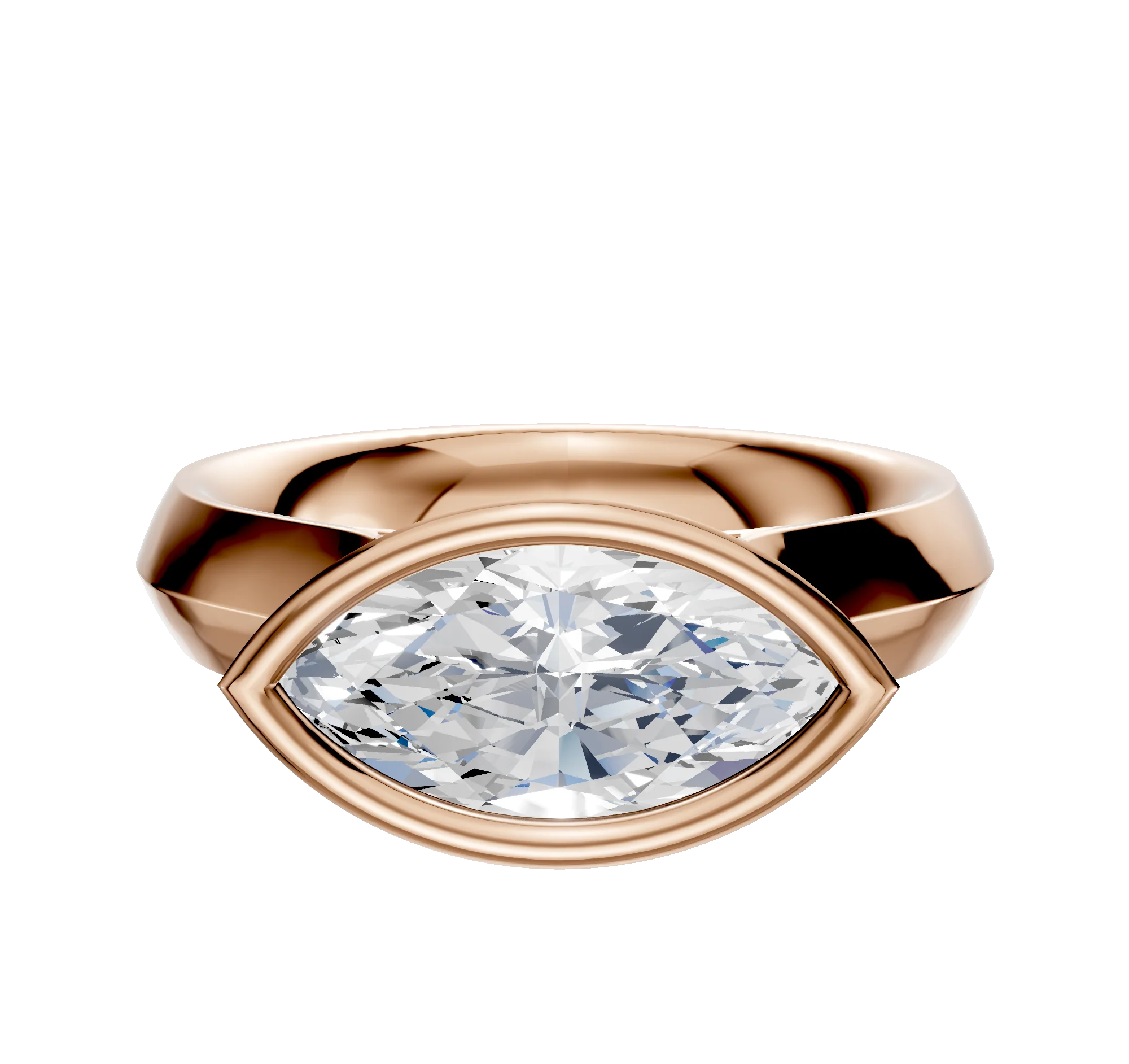 18K Rose Gold Bezel Full Bezel East/West Cathedral Knife Edge 4.0mm Engagement Ring
