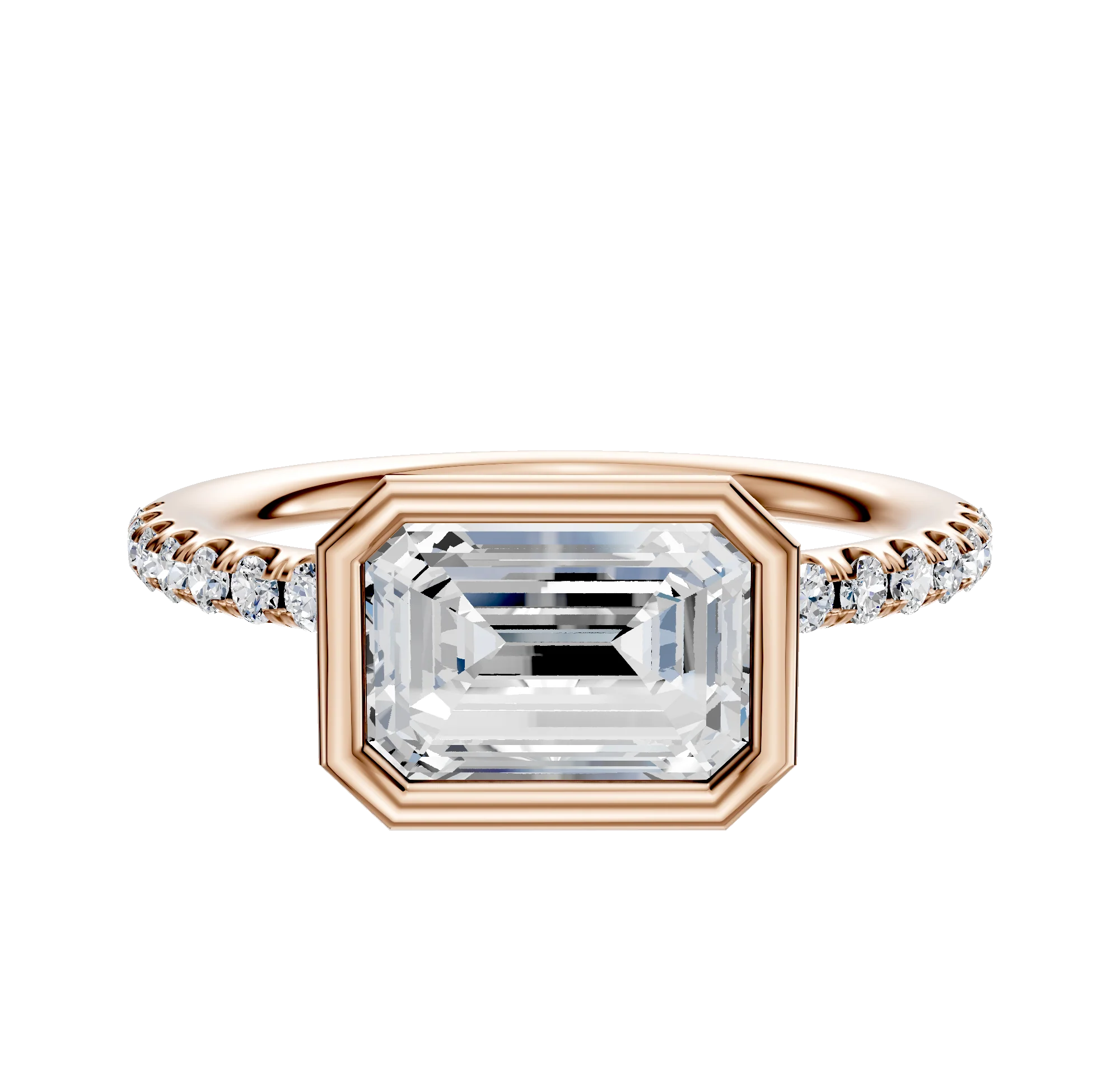 18K Rose Gold Bezel Full Bezel East/West Classic Dome 1-Row-Pave 2.5mm Engagement Ring